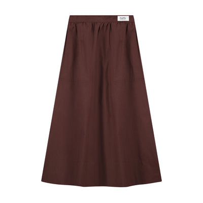 Cotton Gathered Skirt - Brown