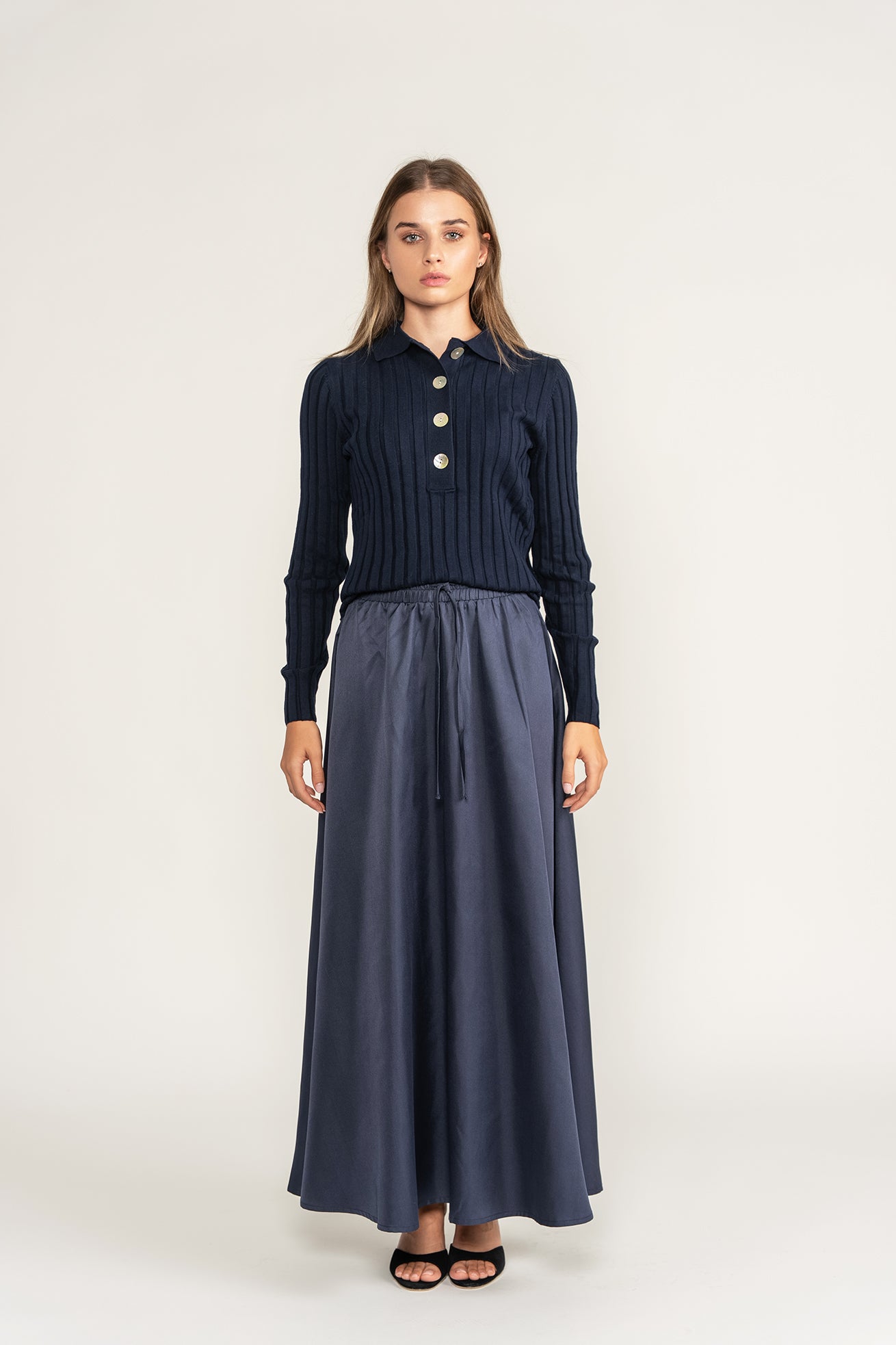 Ribbed Polo Sweater - Navy