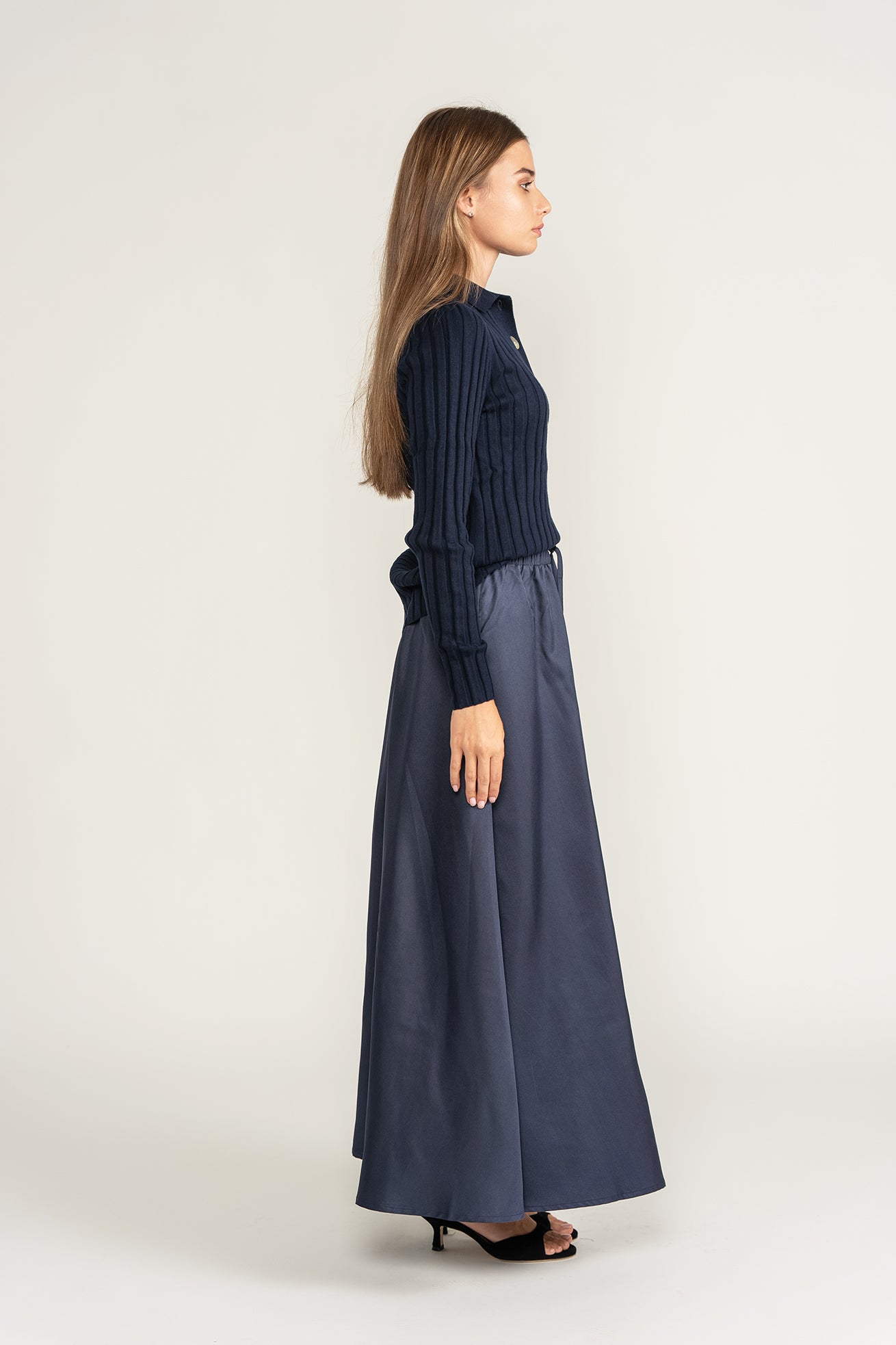 Ribbed Polo Sweater - Navy