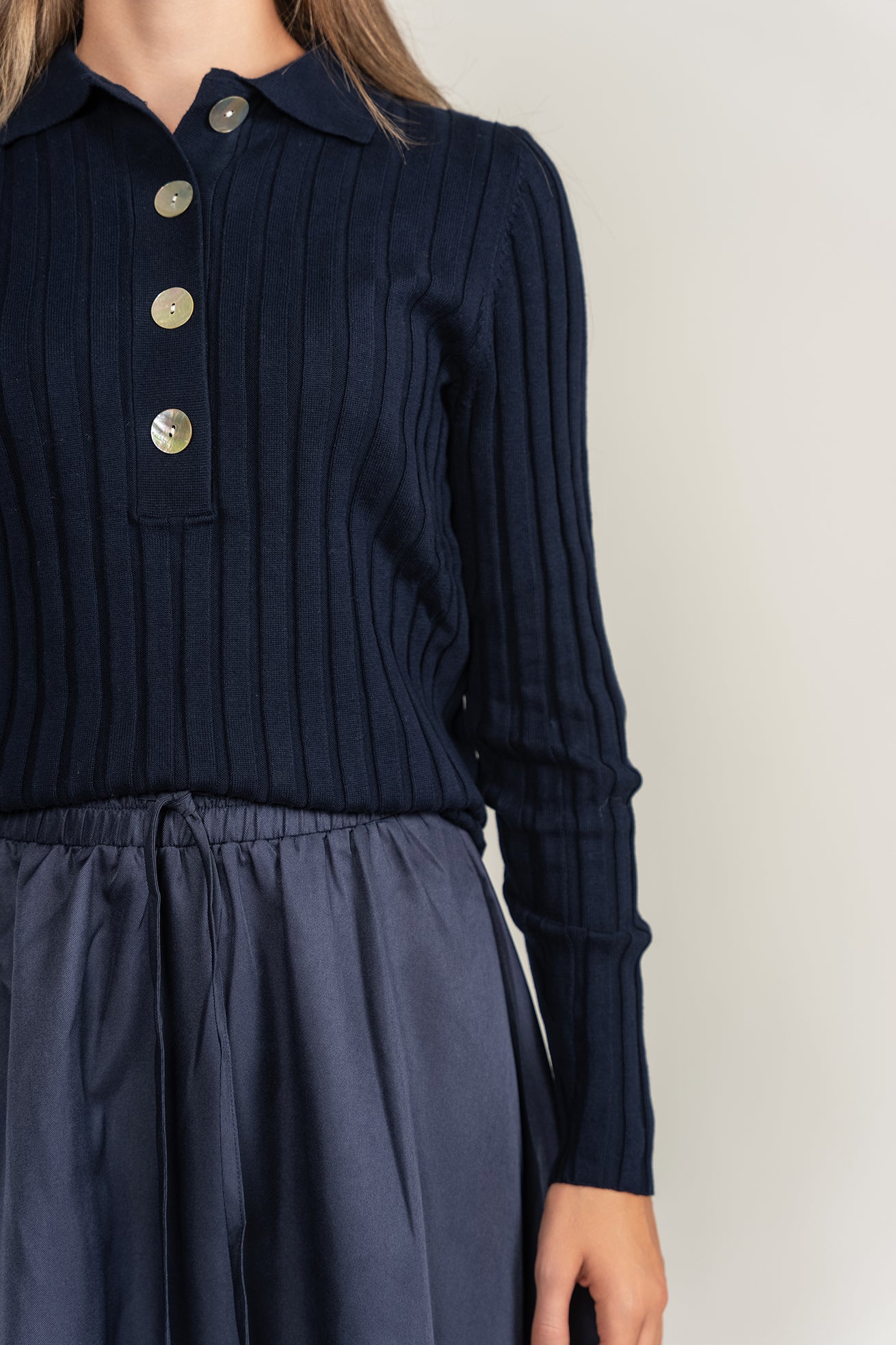 Ribbed Polo Sweater - Navy