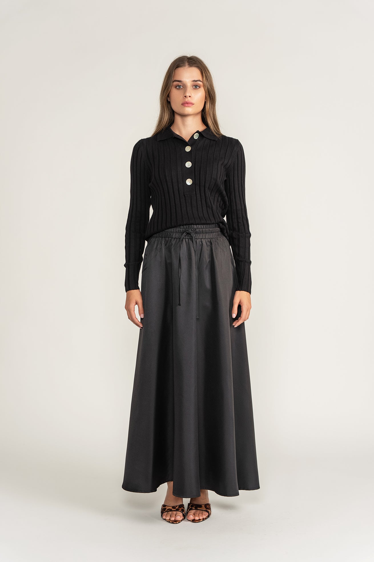 Ribbed Polo Sweater - Black