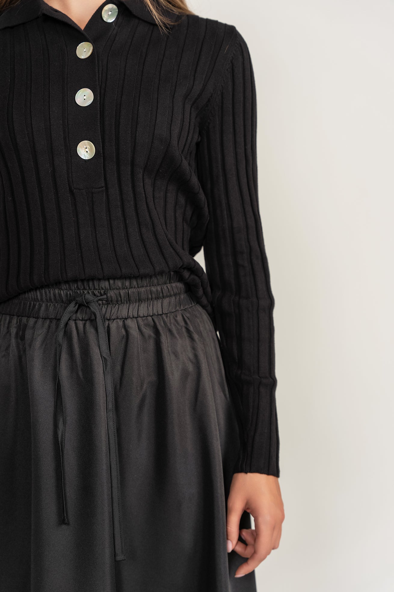 Ribbed Polo Sweater - Black