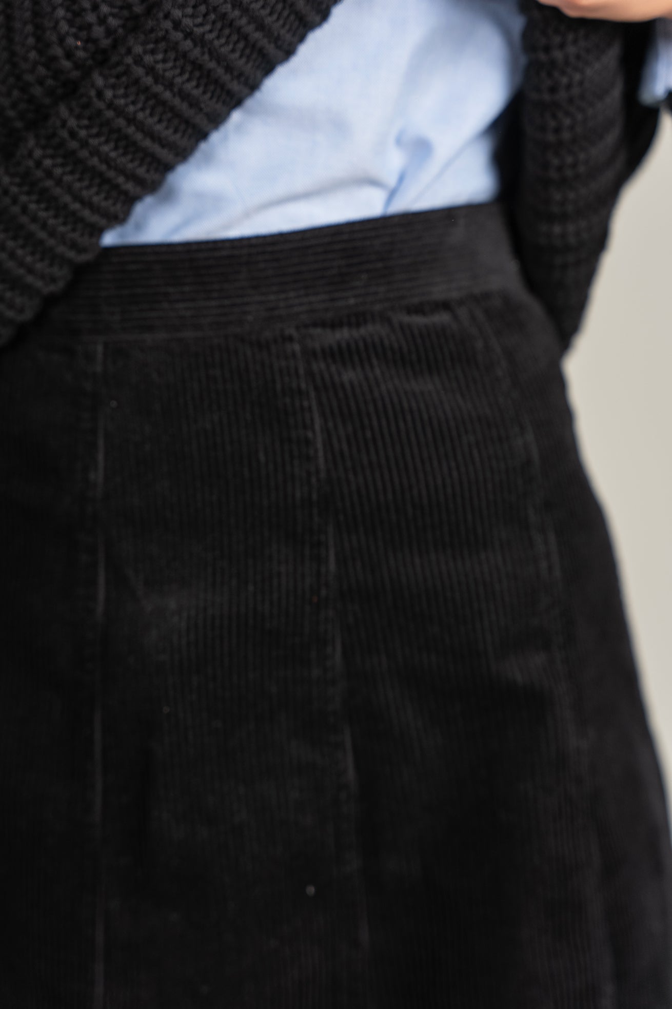 Corduroy Paneled Skirt - Black