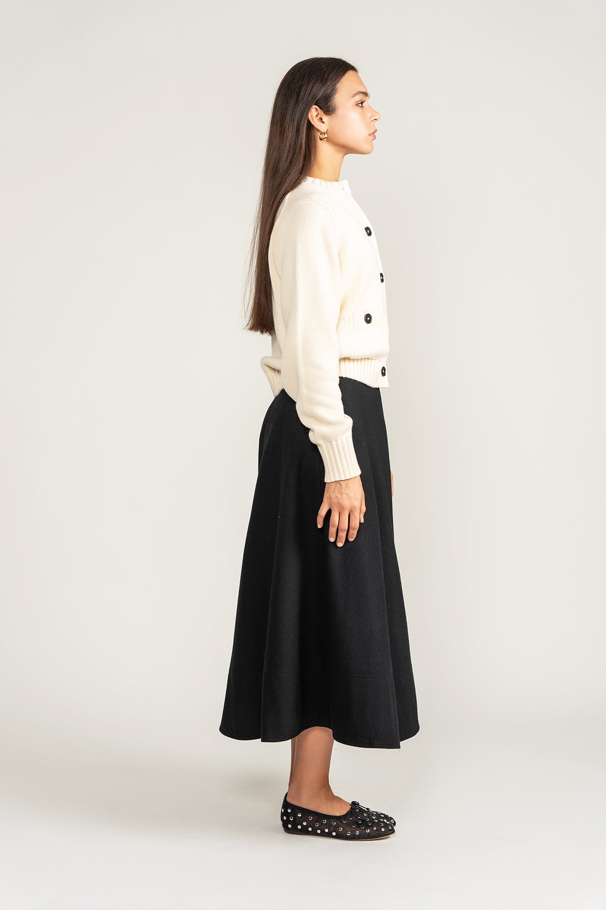Corduroy Paneled Skirt - Black