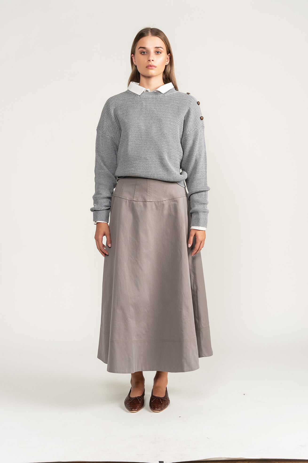 Open Knit Sweater - Taupe/Grey