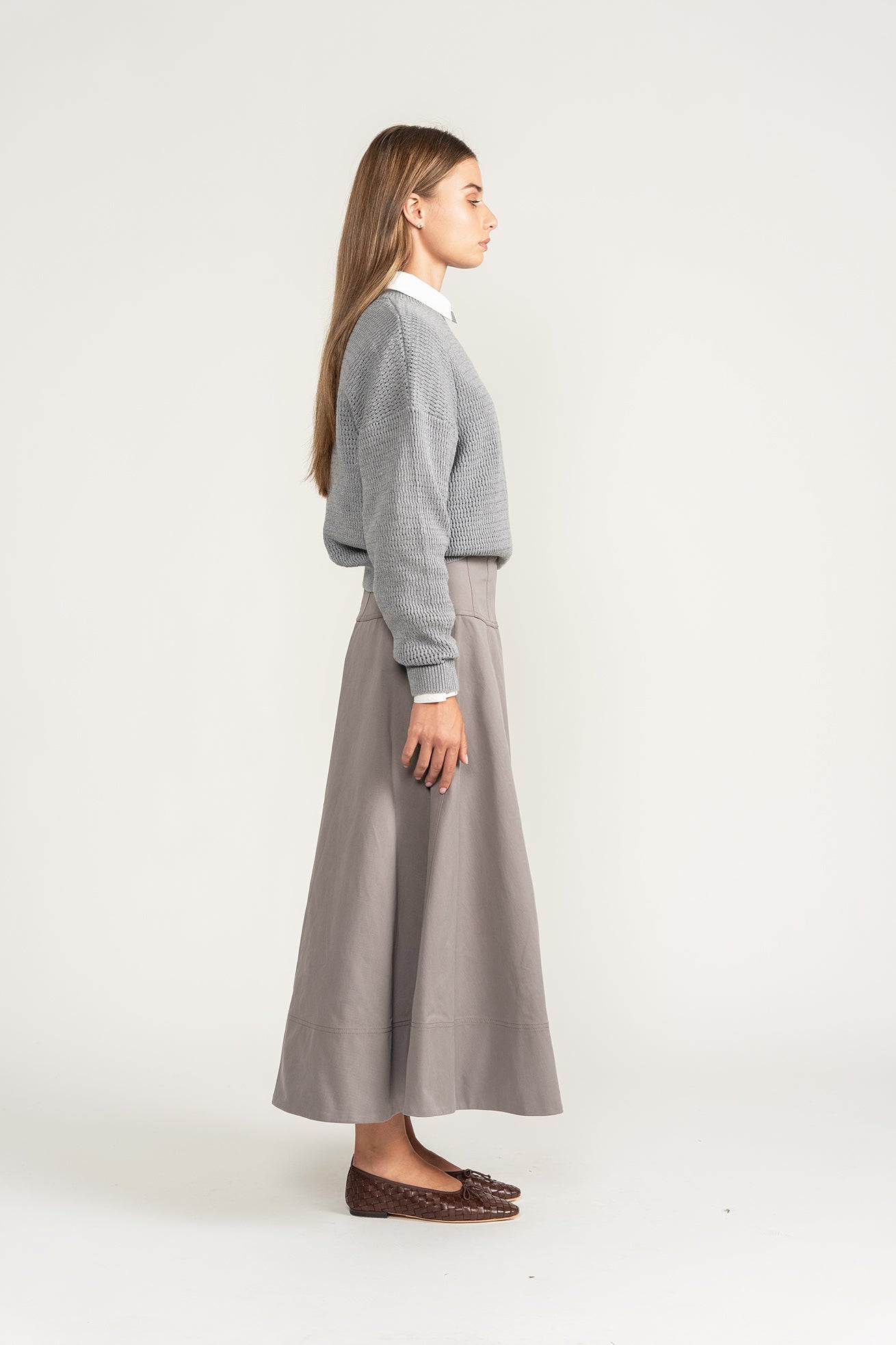 Open Knit Sweater - Taupe/Grey