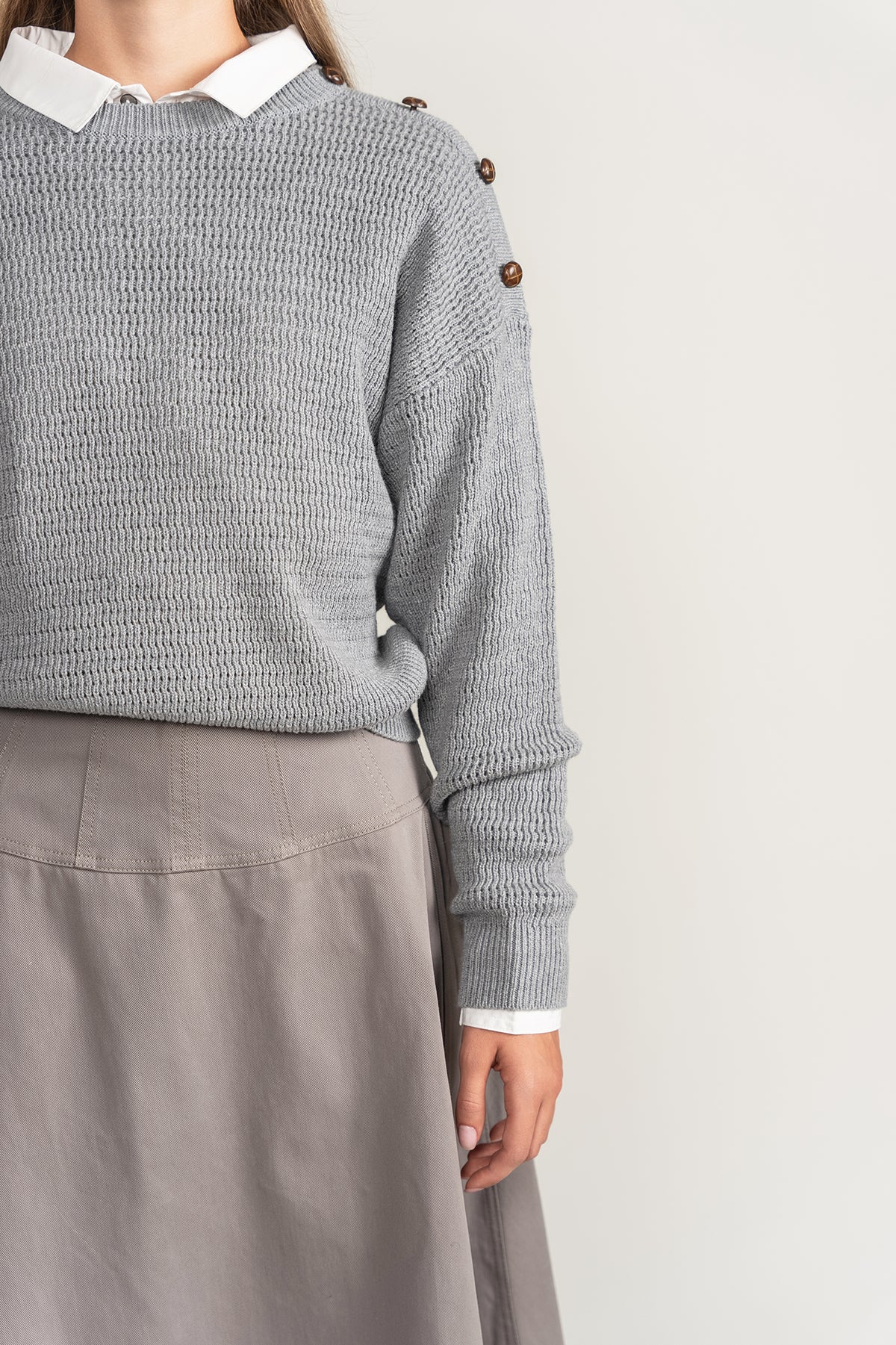 Open Knit Sweater - Taupe/Grey