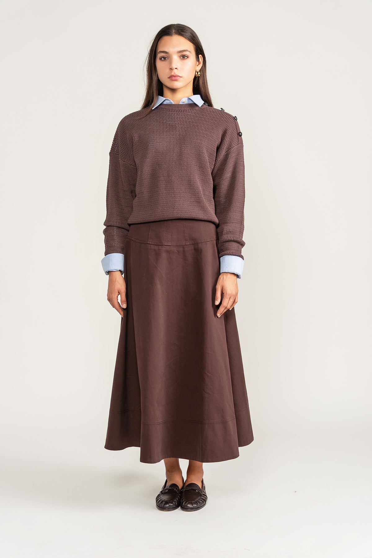 Open Knit Sweater - Brown