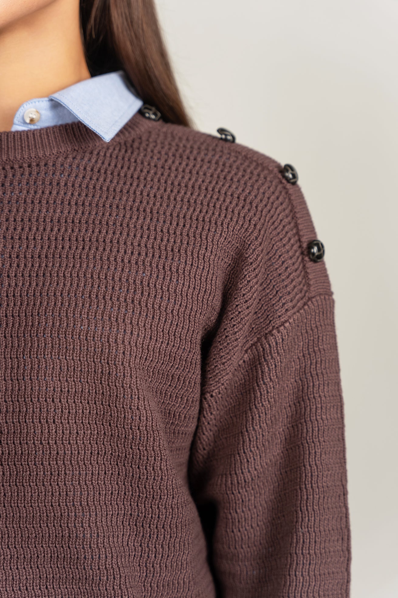 Open Knit Sweater - Brown