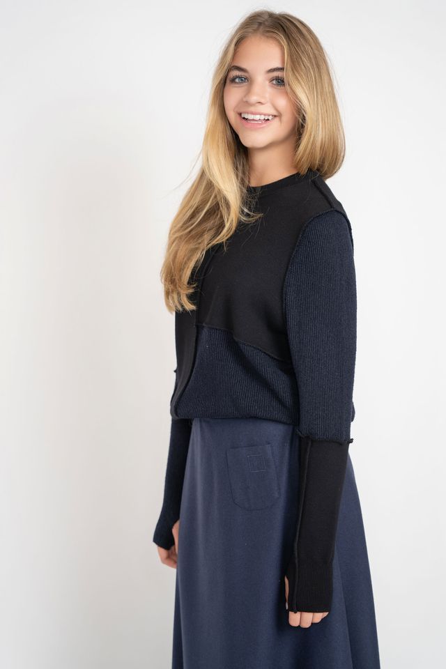 Mixed Media Crewneck Sweater - Black
