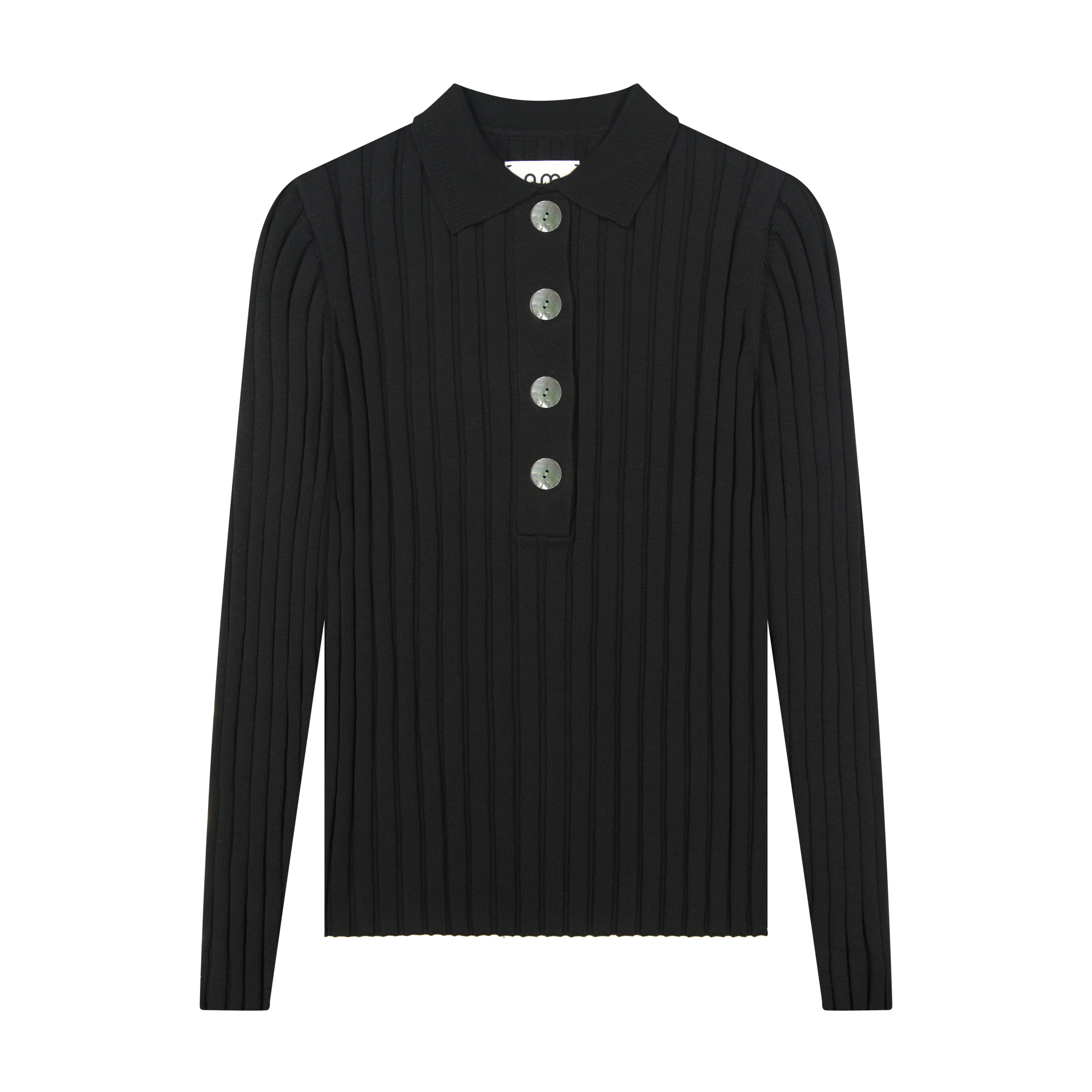 Ribbed Polo Sweater - Black
