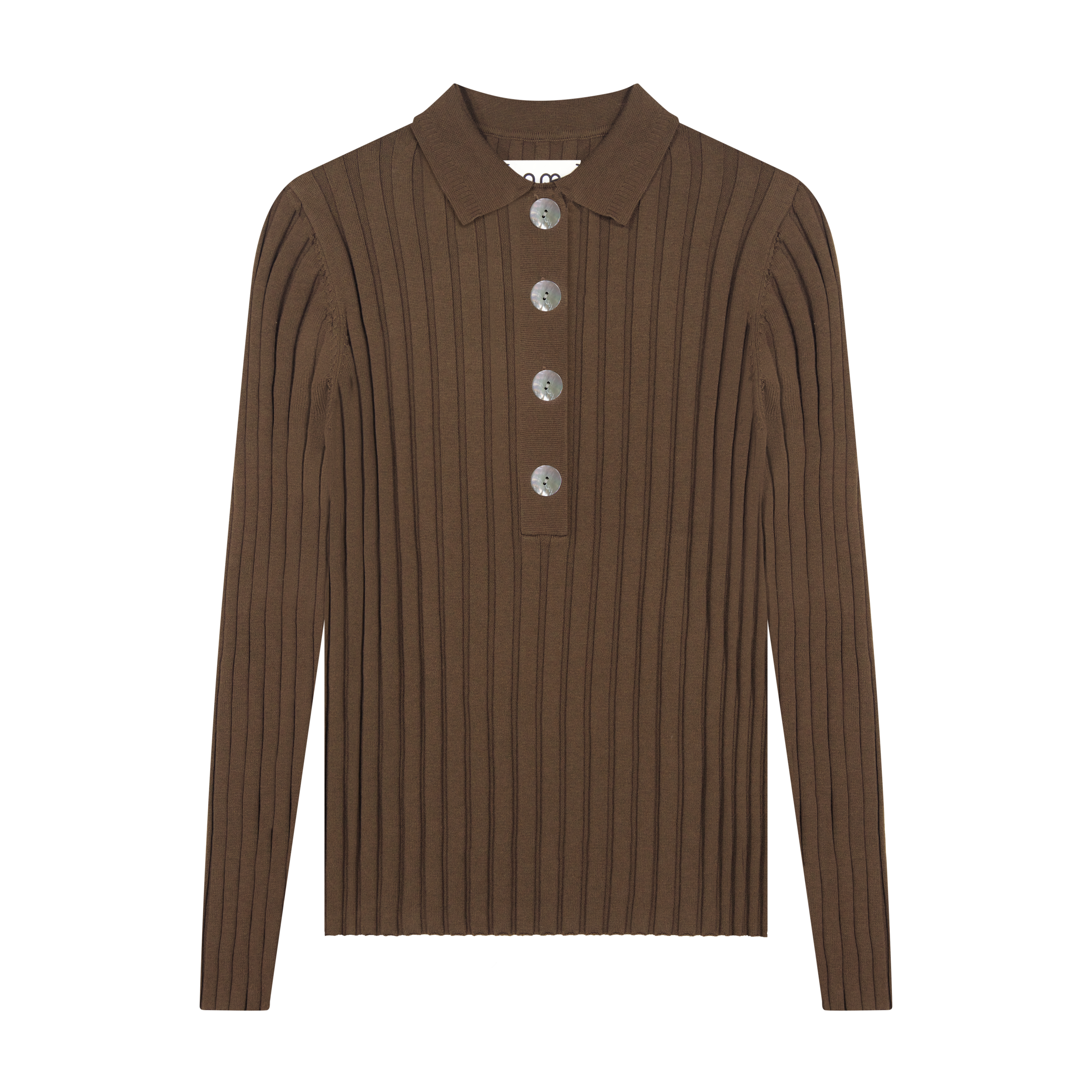 Ribbed Polo Sweater - Brown
