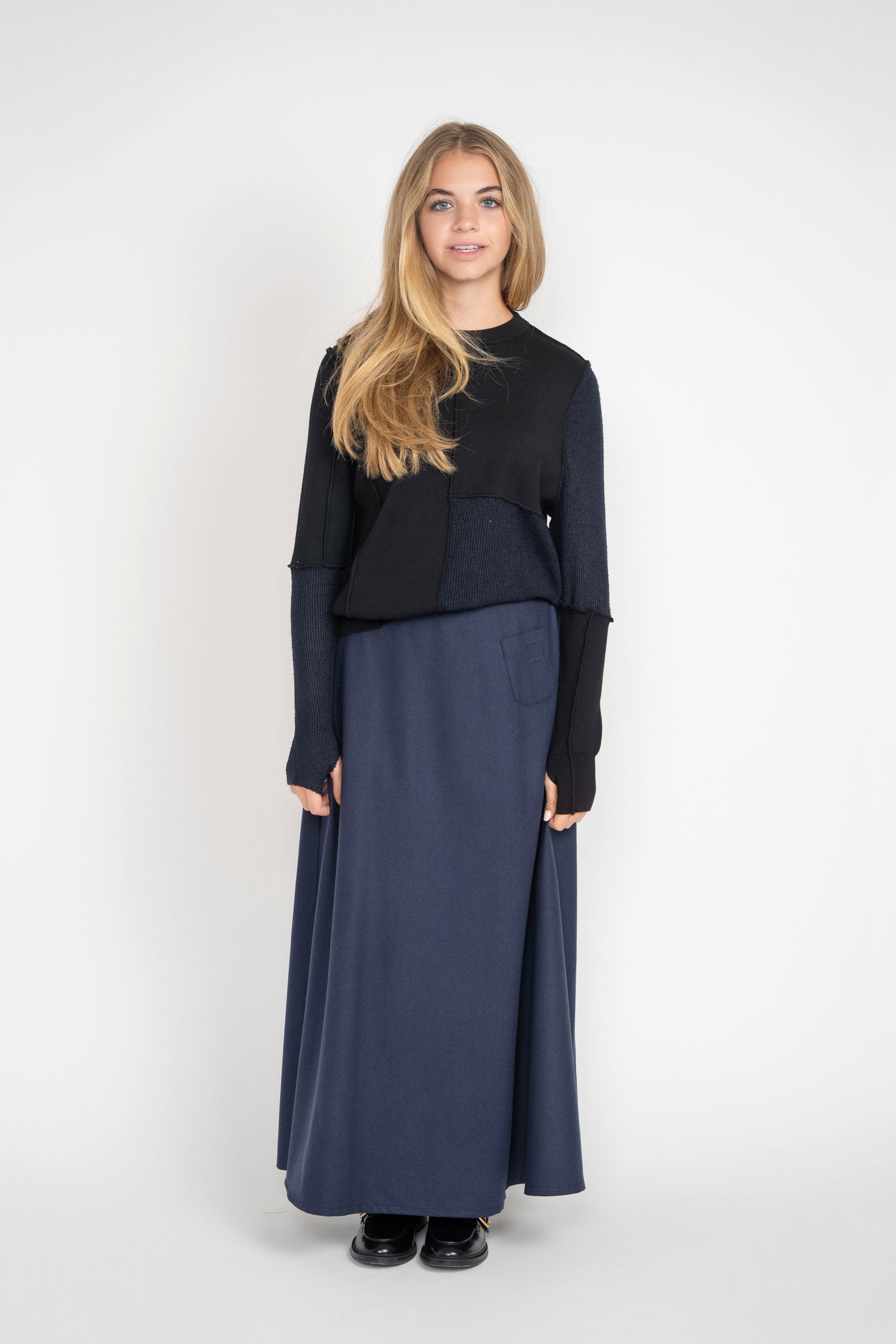 Wool Circle Skirt - Navy