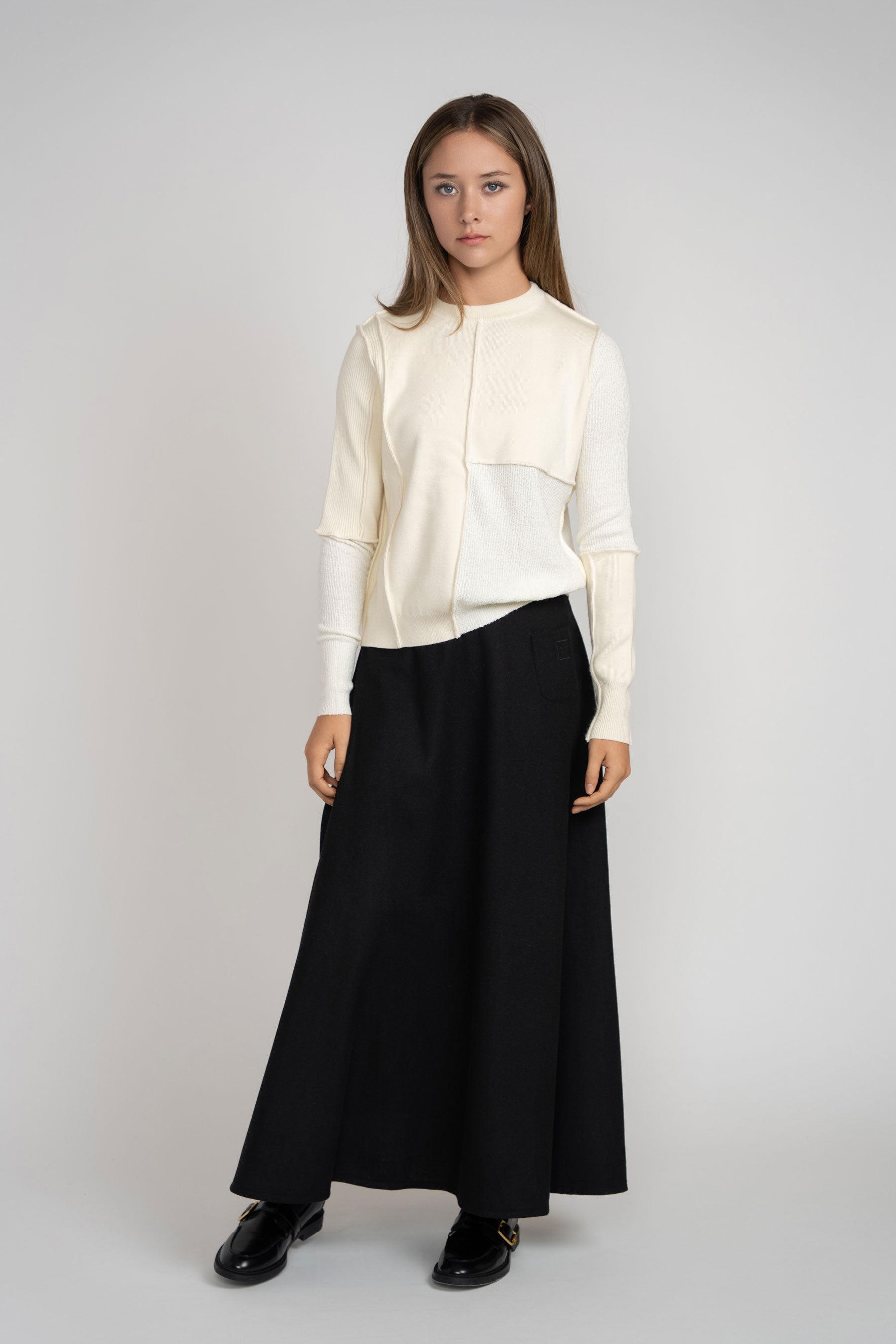 Mixed Media Crewneck Sweater - Ivory