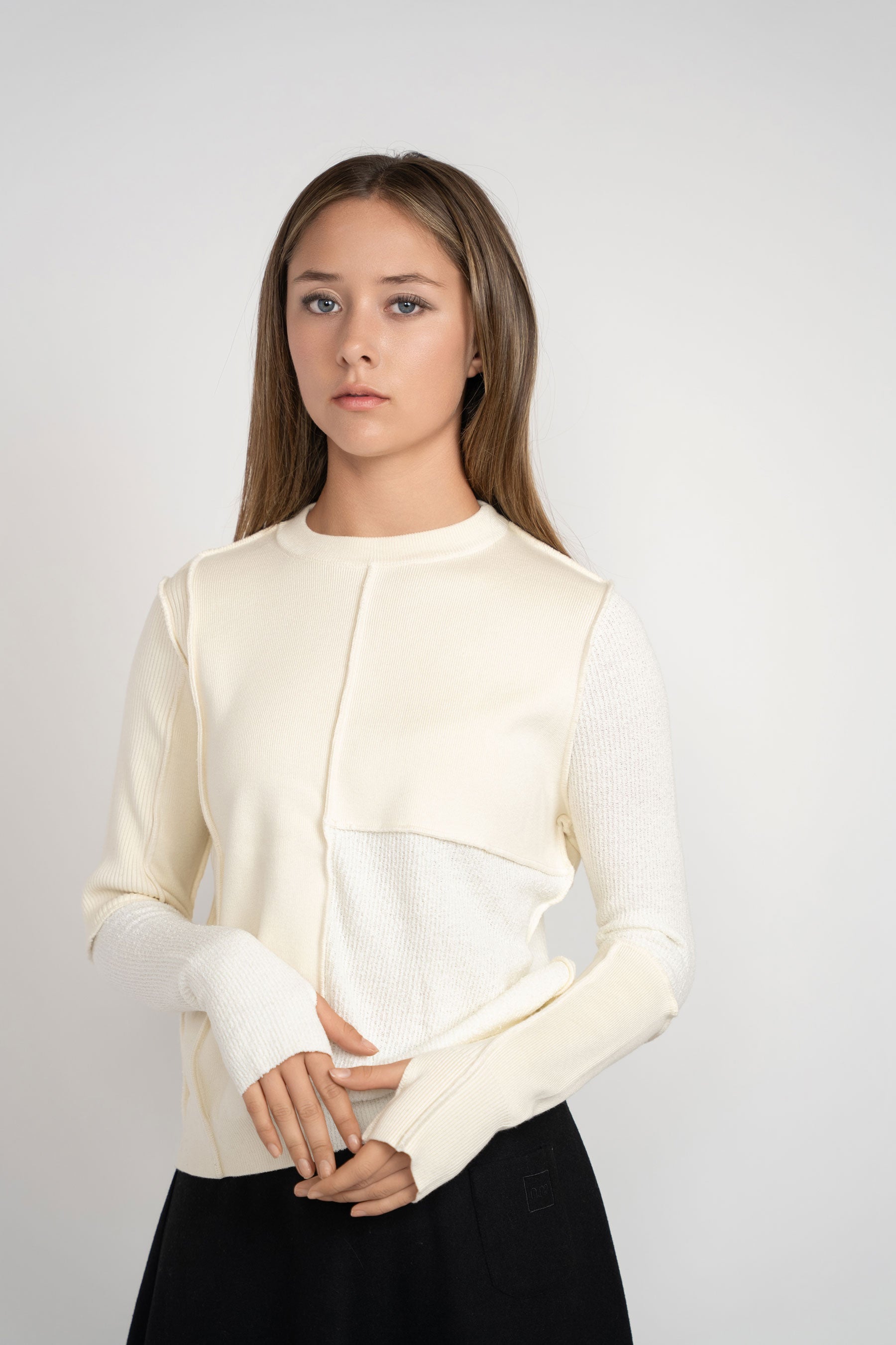 Mixed Media Crewneck Sweater - Ivory