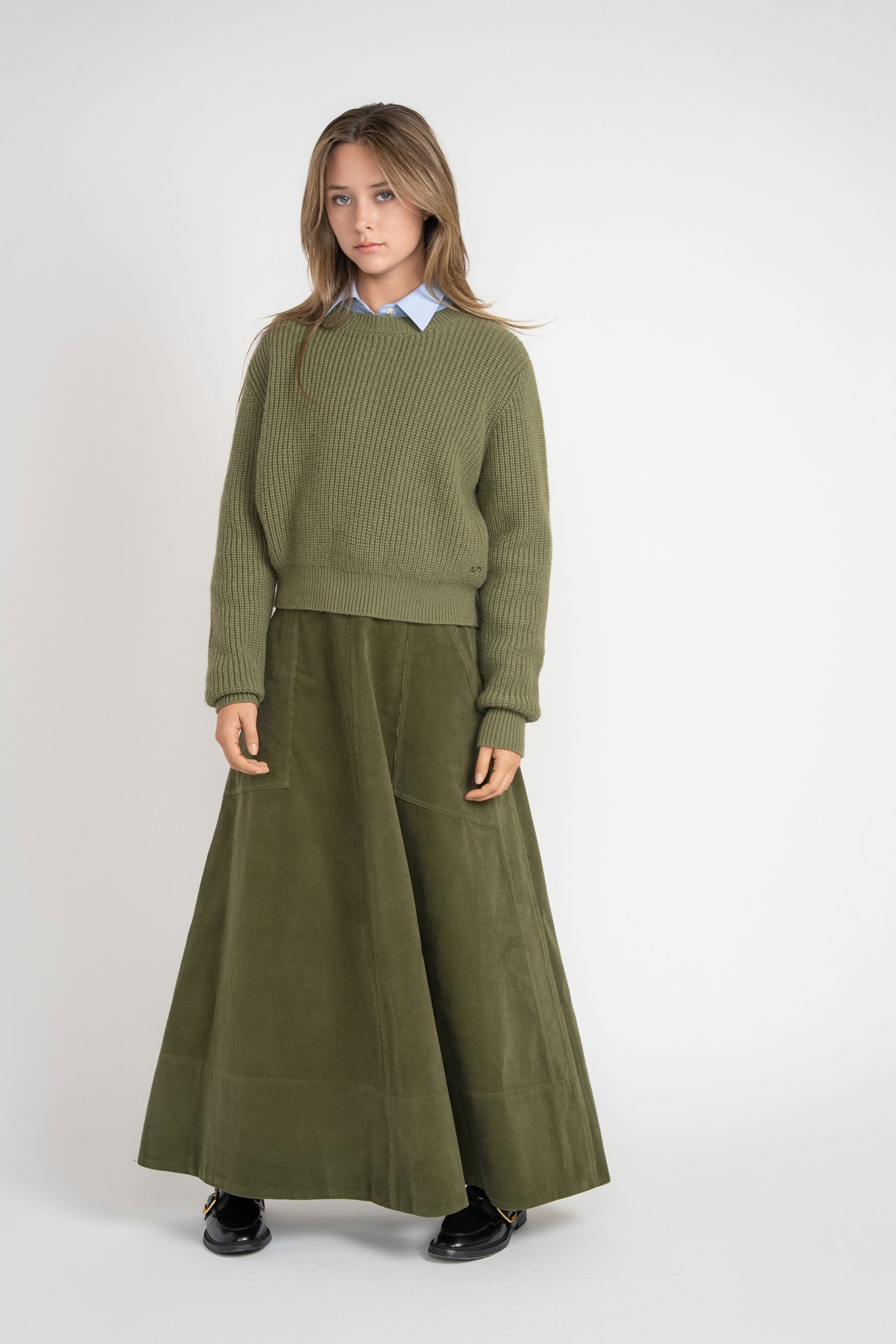 Chunky Knit Crewneck Sweater - Green