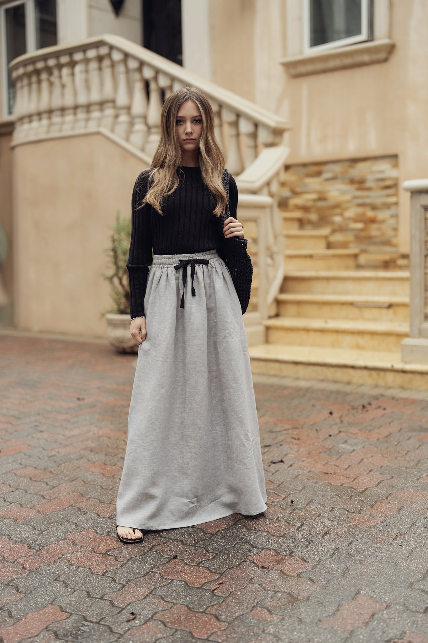 Sierra Linen Maxi Skirt - Grey