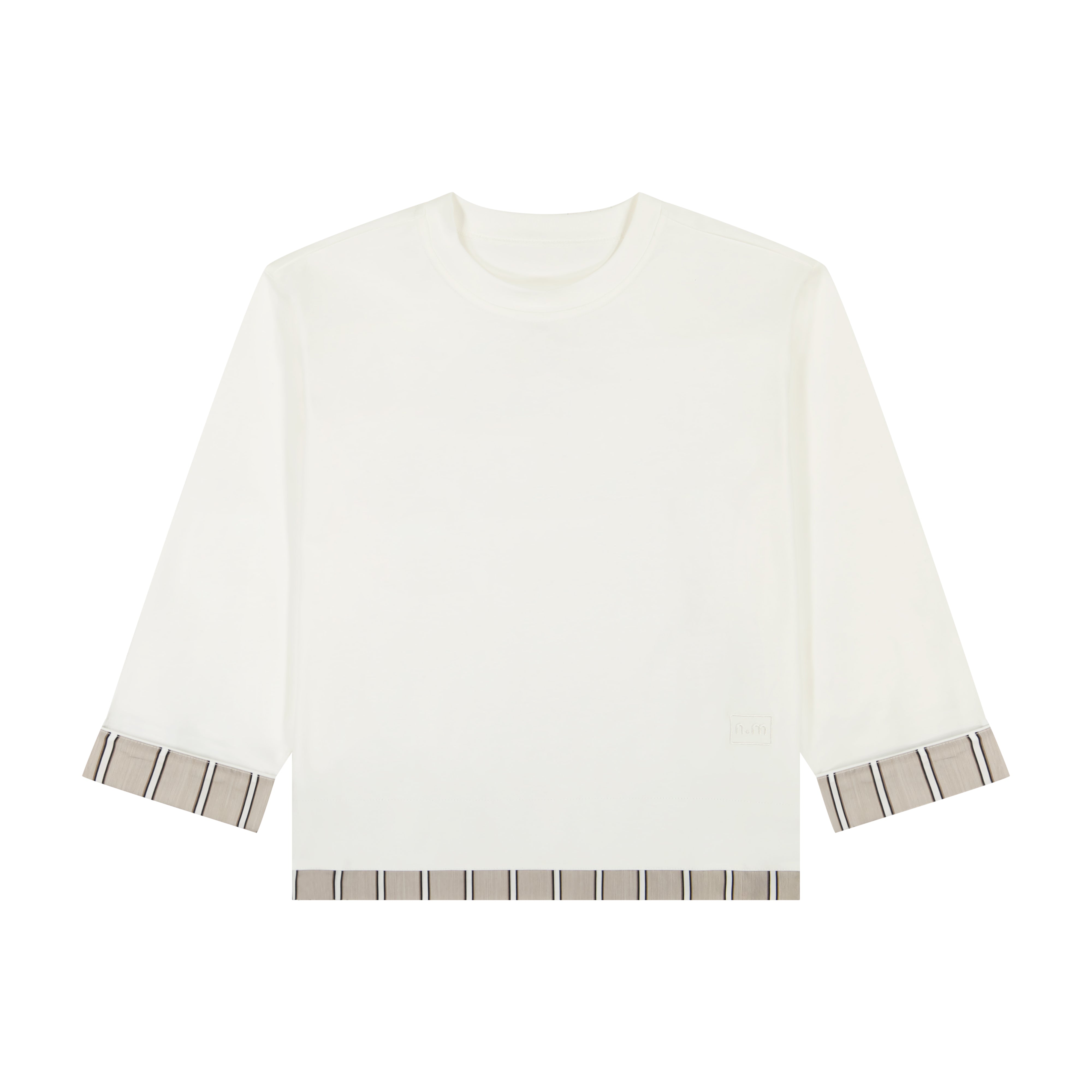 Aria Cropped Tee Taupe - Striped White