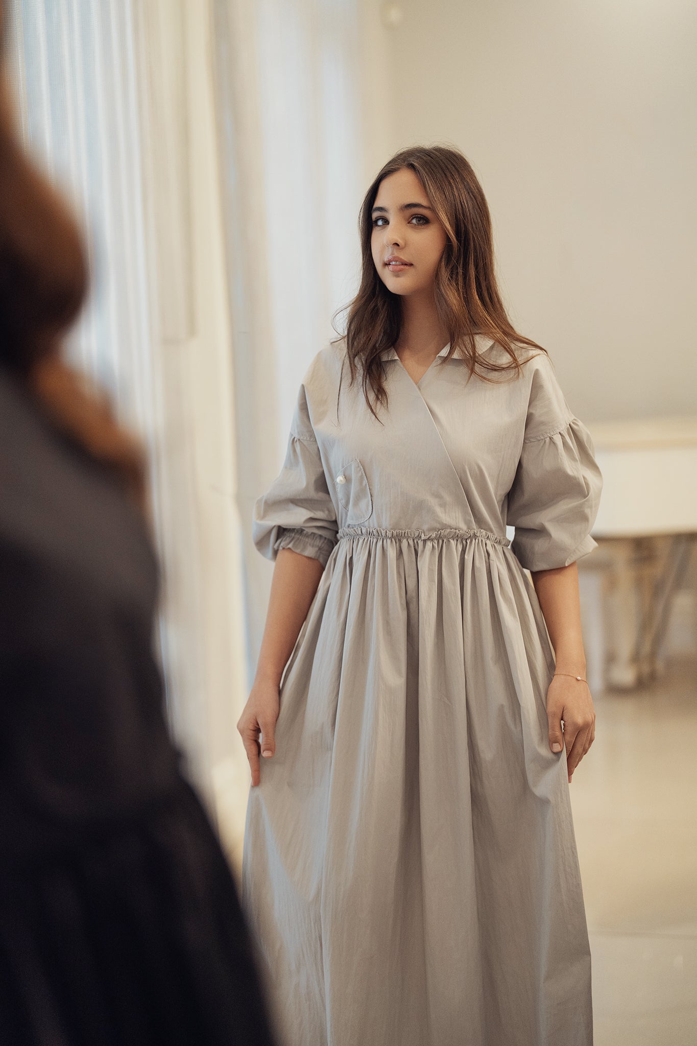 Collared Wrap Dress - Grey