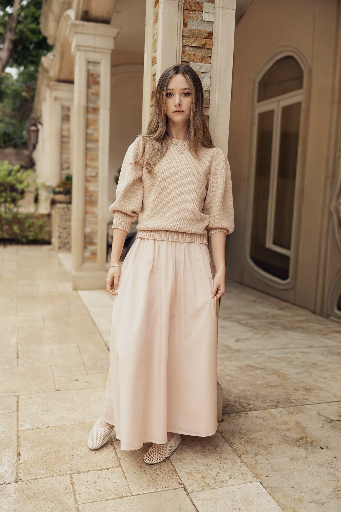 Gathered Voile Skirt - Chloe Peach