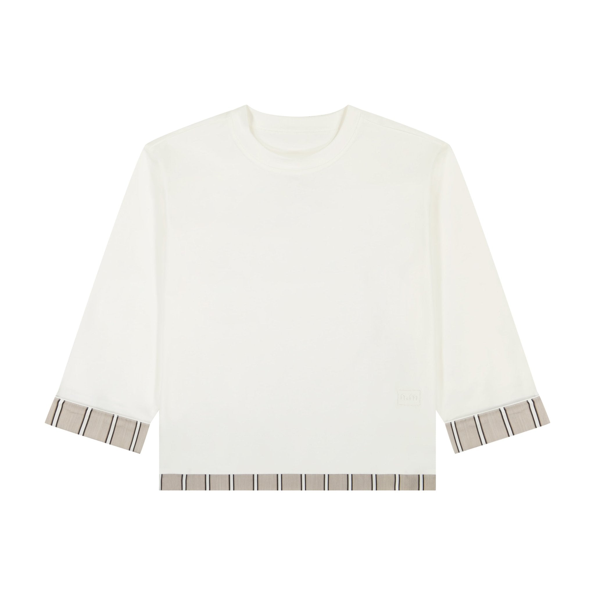 Aria Cropped Tee Taupe - Striped White - shopndotm - Teen Clothing