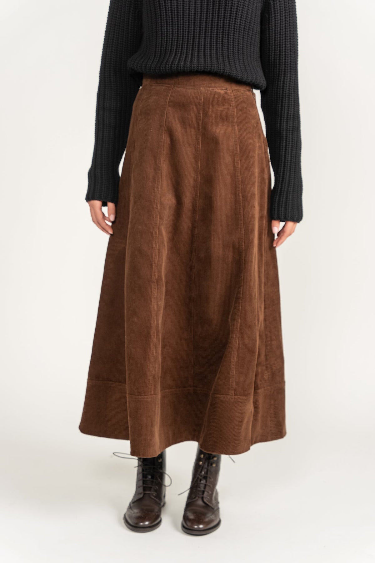 Corduroy Paneled Skirt - Brown - shopndotm - Young Adult/Women Clothing