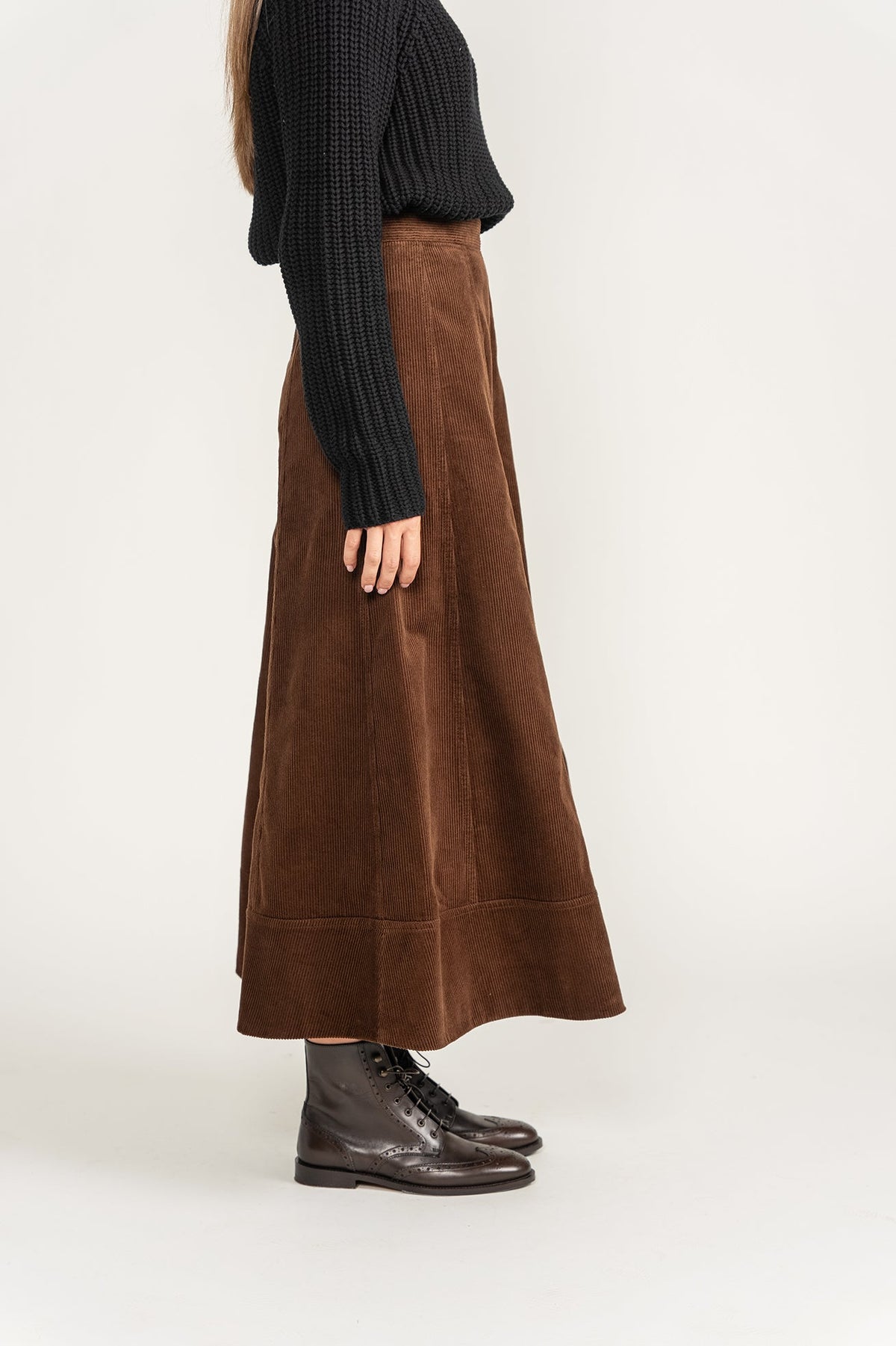 Corduroy Paneled Skirt - Brown - shopndotm - Young Adult/Women Clothing
