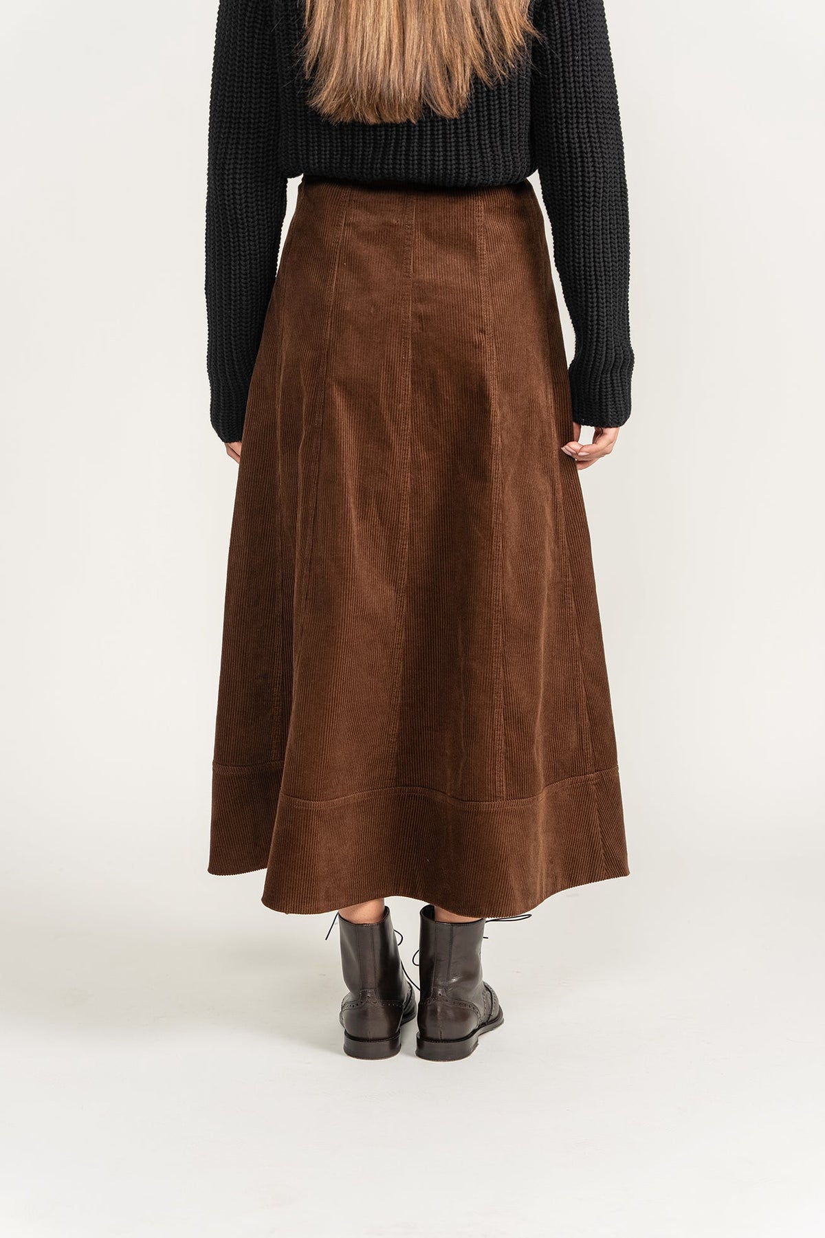 Corduroy Paneled Skirt - Brown - shopndotm - Young Adult/Women Clothing