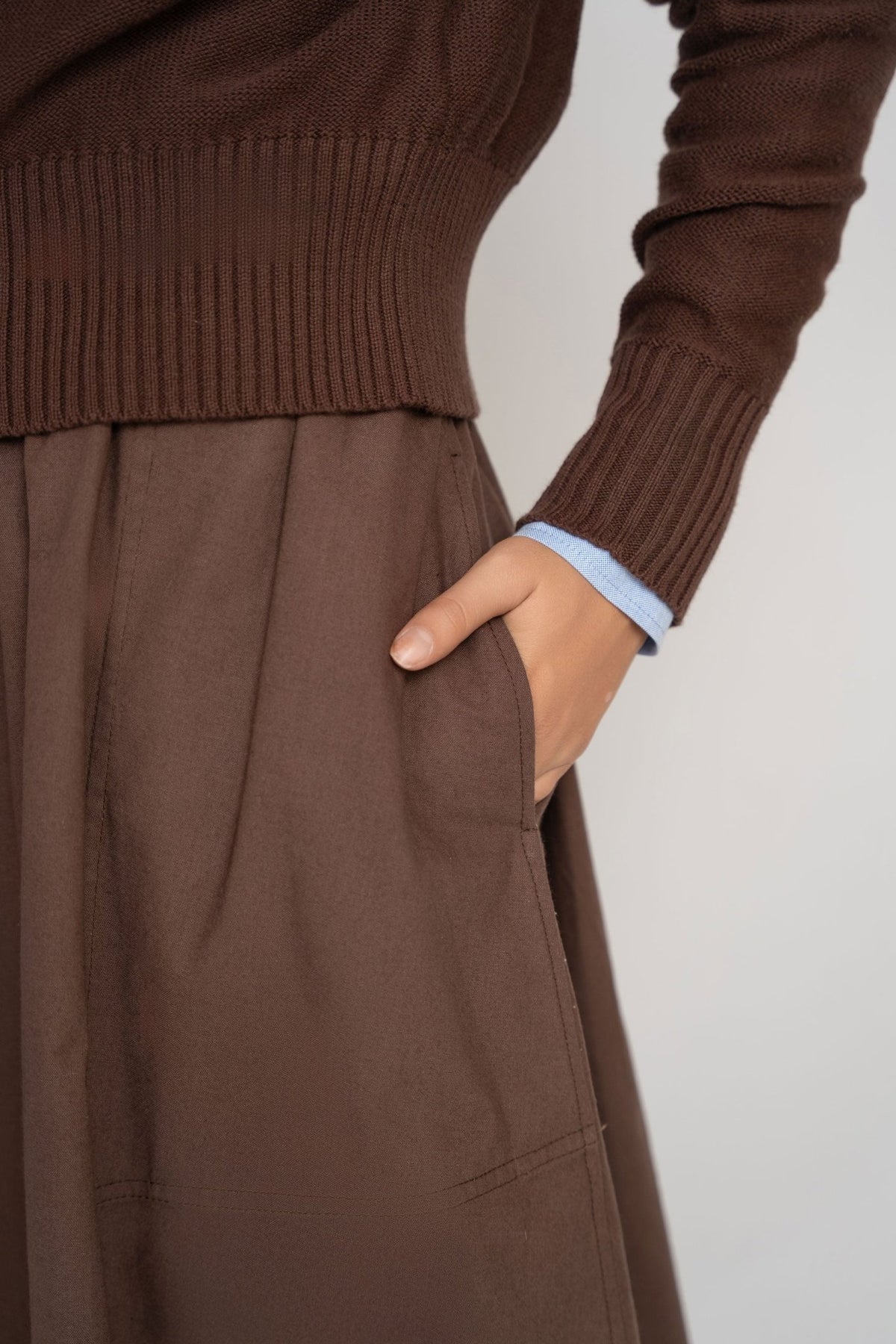 Cotton Gathered Skirt - Brown - shopndotm - Young Adult/Women Clothing