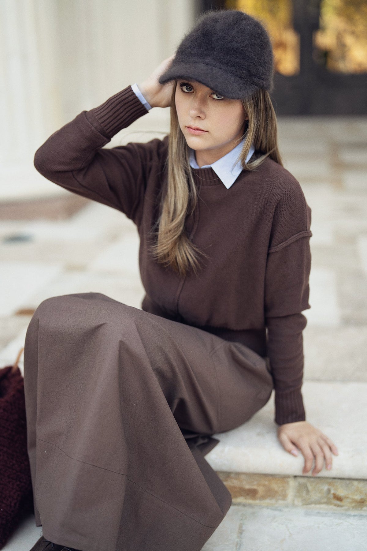 Cotton Gathered Skirt - Brown - shopndotm - Young Adult/Women Clothing