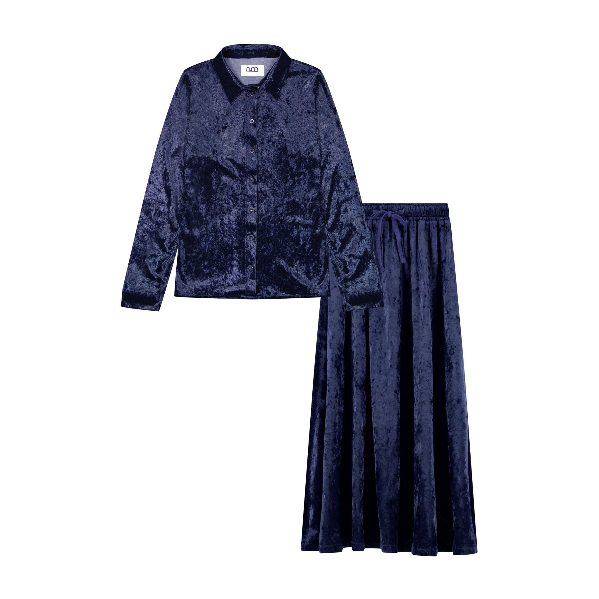 Crushed Velvet Button Down Set - Navy - shopndotm - Teen Clothing