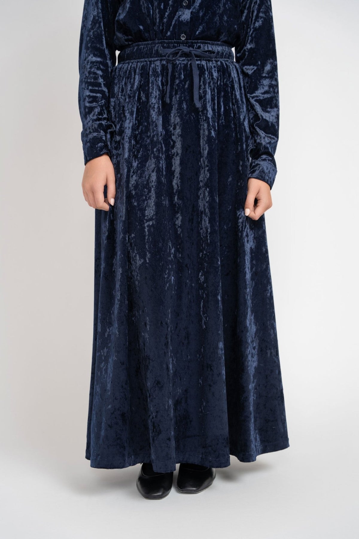 Crushed Velvet Button Down Set - Navy - shopndotm - Young Adult/Women Clothing