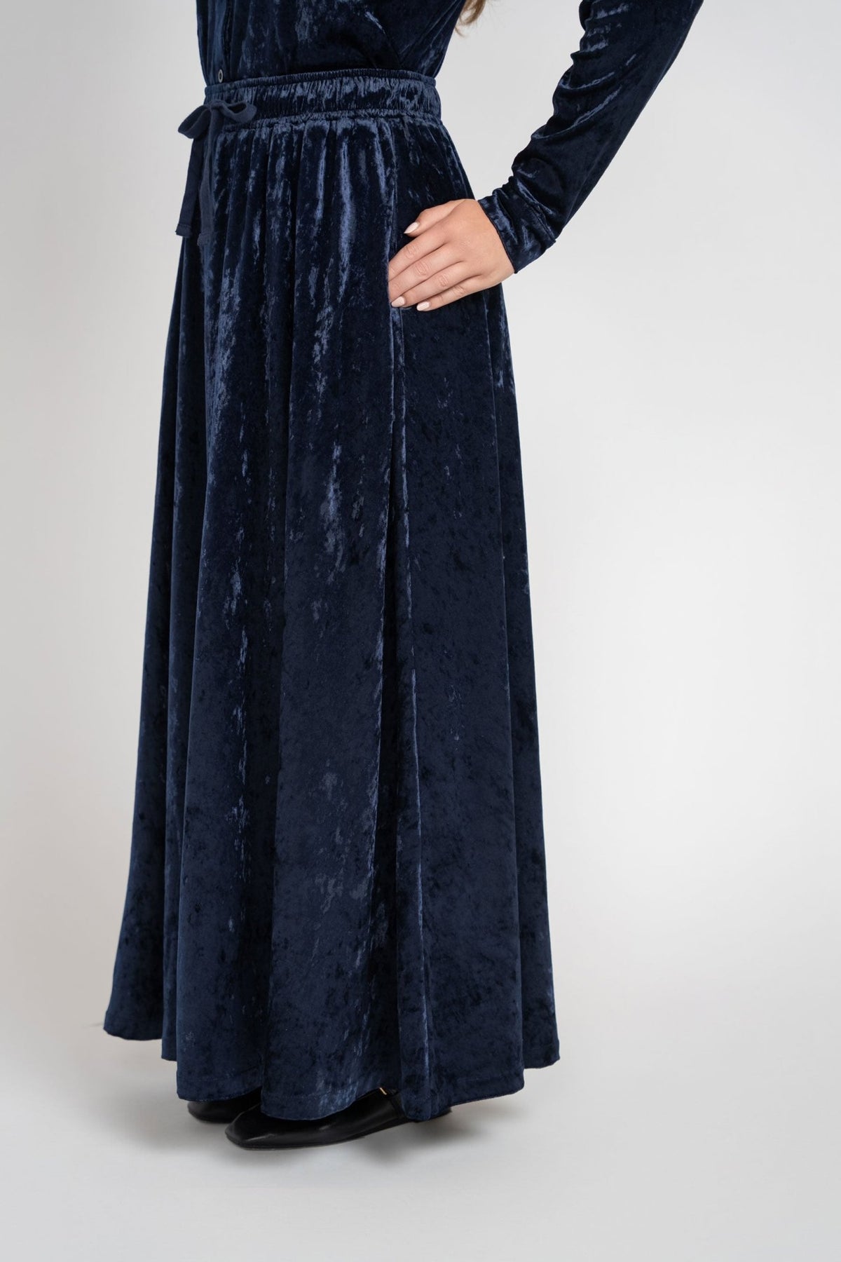 Crushed Velvet Button Down Set - Navy - shopndotm - Young Adult/Women Clothing