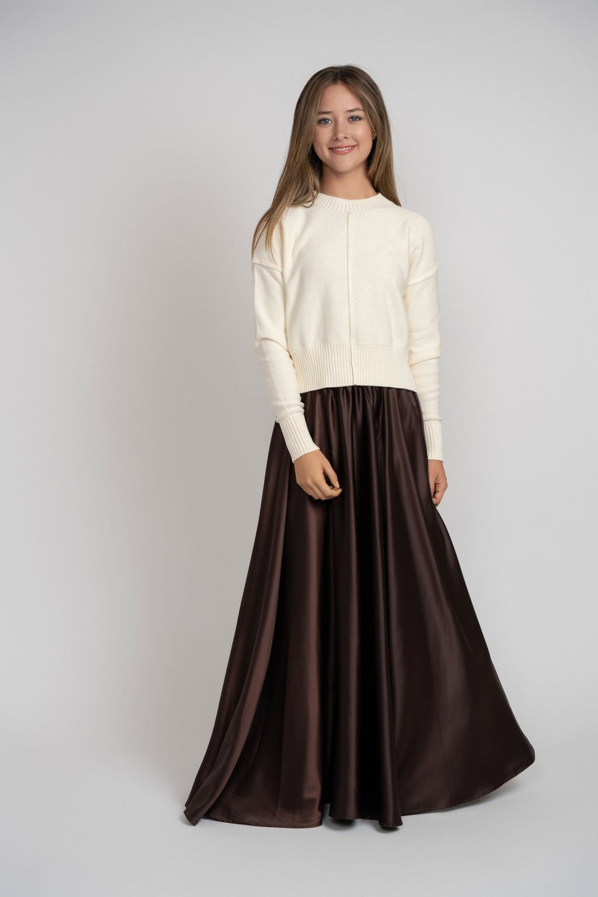 Maxi Circle Silky Skirt - Brown - shopndotm - Teen Clothing