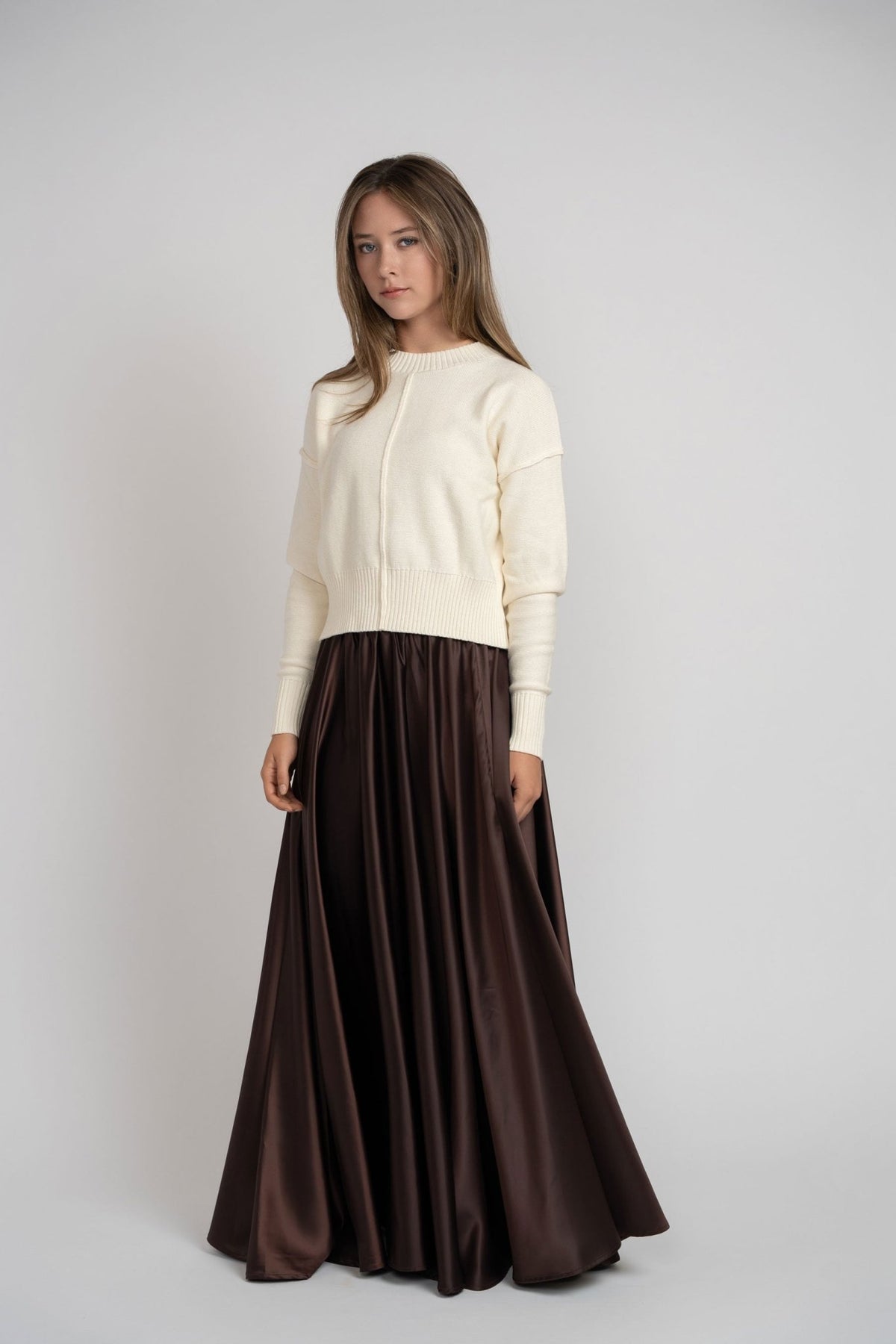 Maxi Circle Silky Skirt - Brown - shopndotm - Teen Clothing