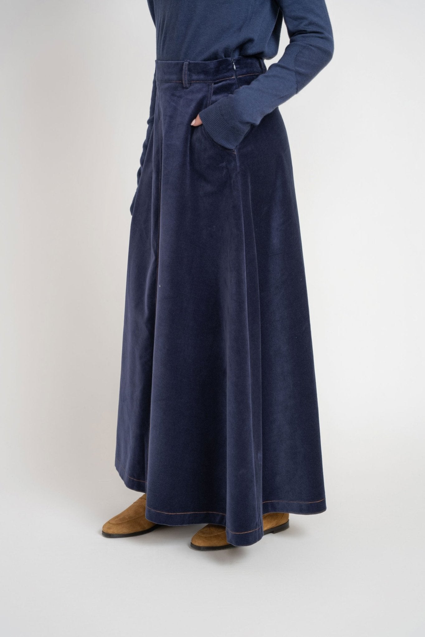 Navy Velour Velvet Skirt - shopndotm - Teen Clothing