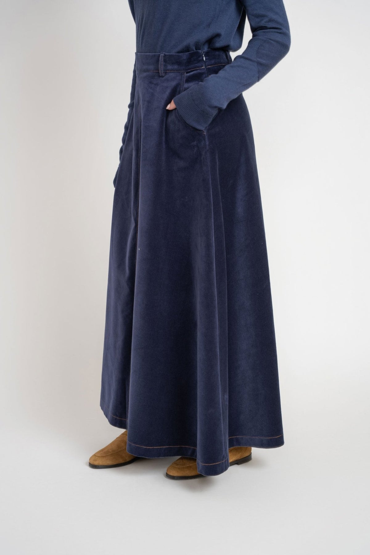 Navy Velour Velvet Skirt - shopndotm - Young Adult/Women Clothing
