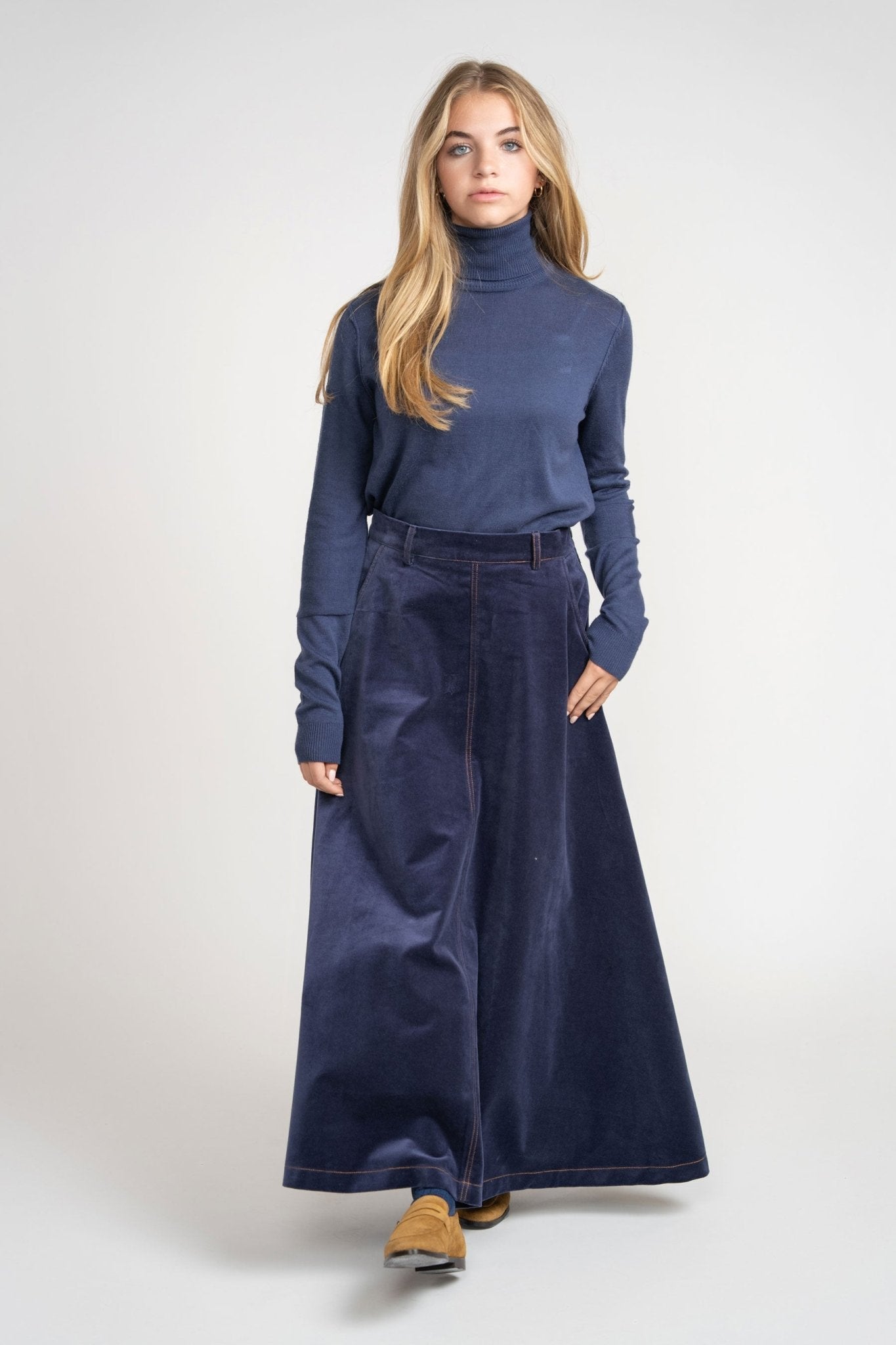 Navy Velour Velvet Skirt - shopndotm - Teen Clothing