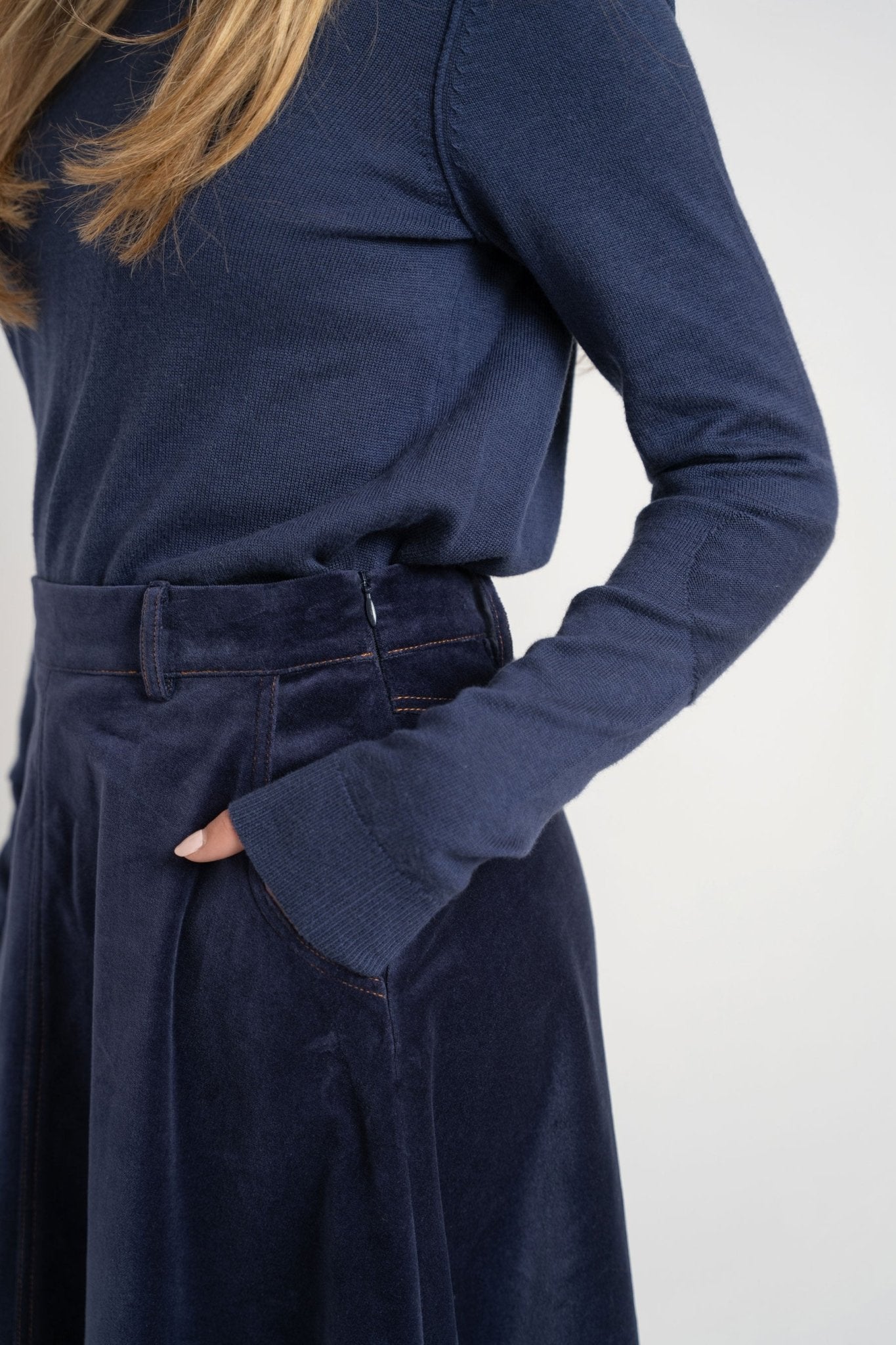 Navy Velour Velvet Skirt - shopndotm - Teen Clothing