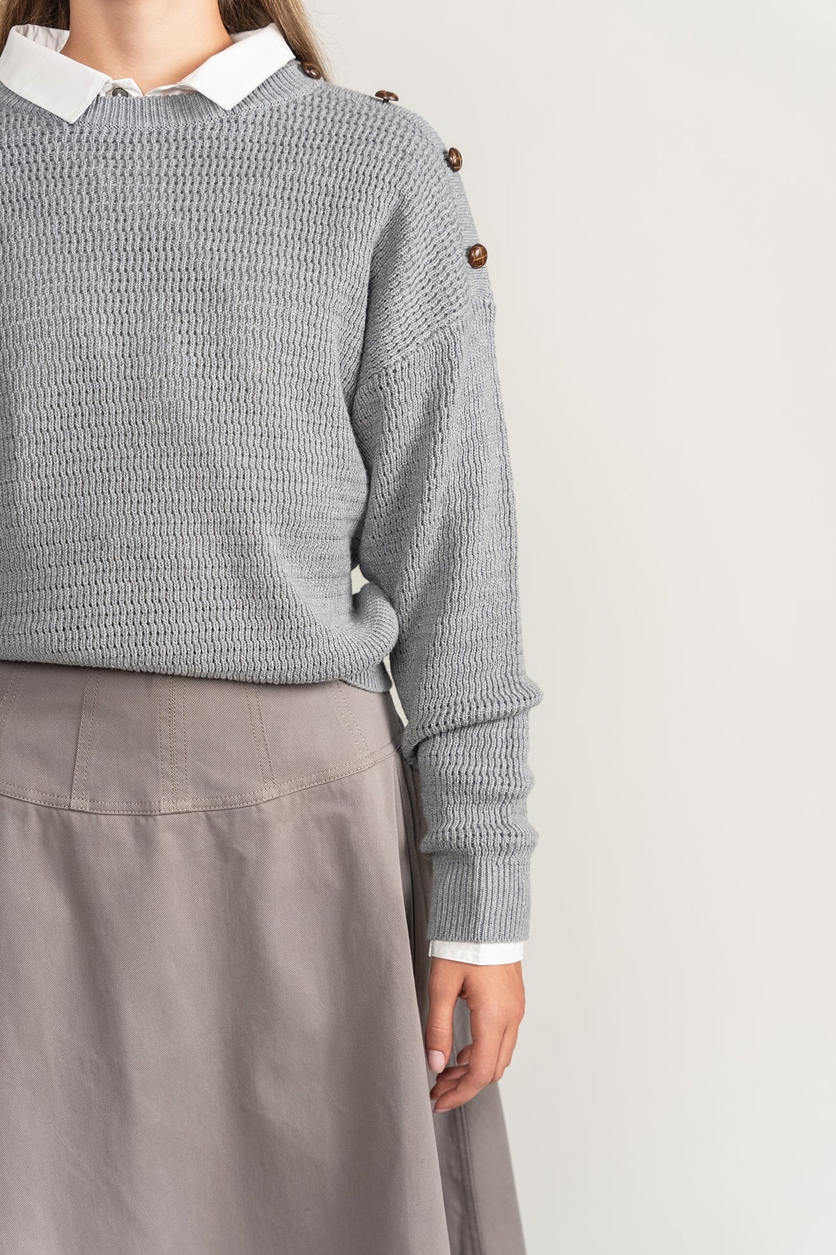 Open Knit Sweater - Taupe/Grey - shopndotm - Teen Clothing
