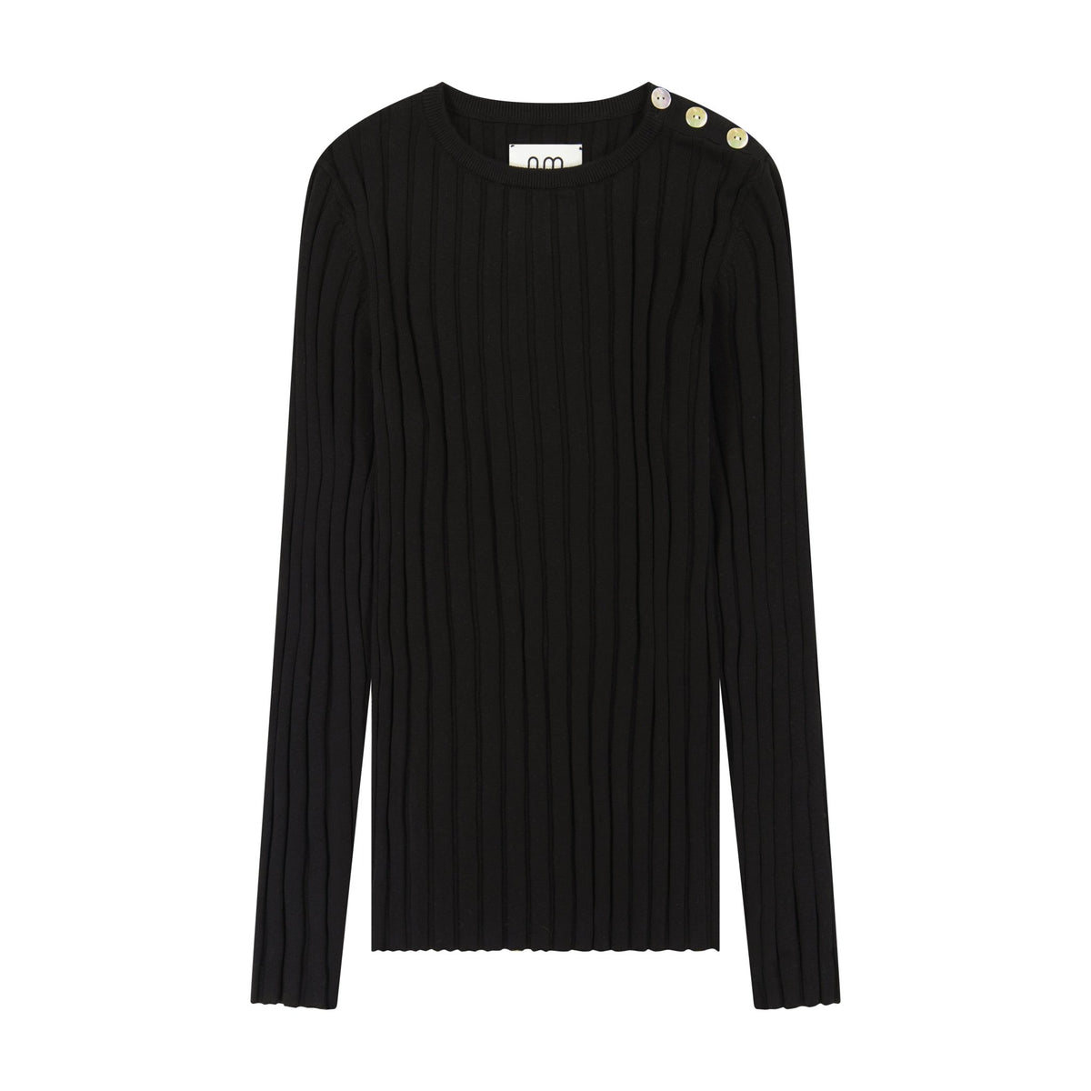 Ribbed Buttoned Crewneck - Black - shopndotm - Teen Clothing