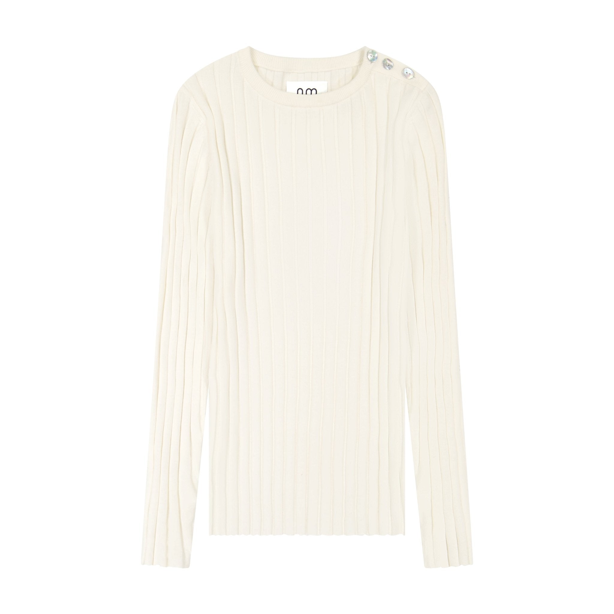 Ribbed Buttoned Crewneck - White - shopndotm - Teen Clothing