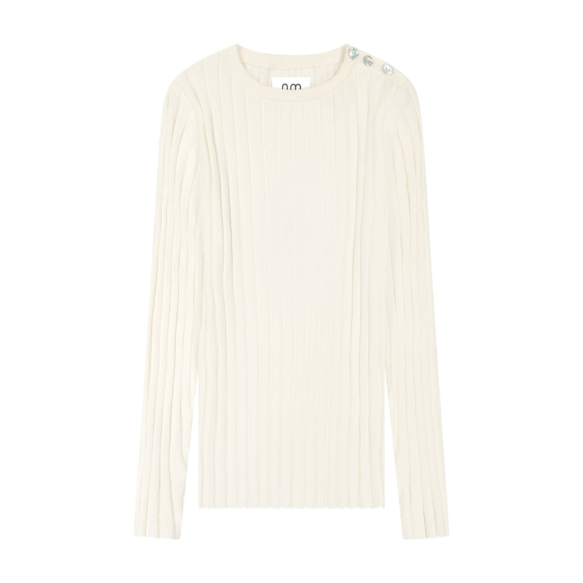 Ribbed Buttoned Crewneck - White - shopndotm - Young Adult/Women Clothing