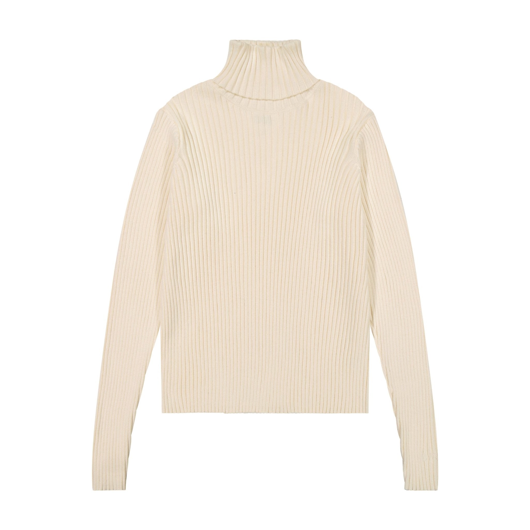 Ribbed Knit Turtleneck - Ivory - shopndotm - Teen Clothing