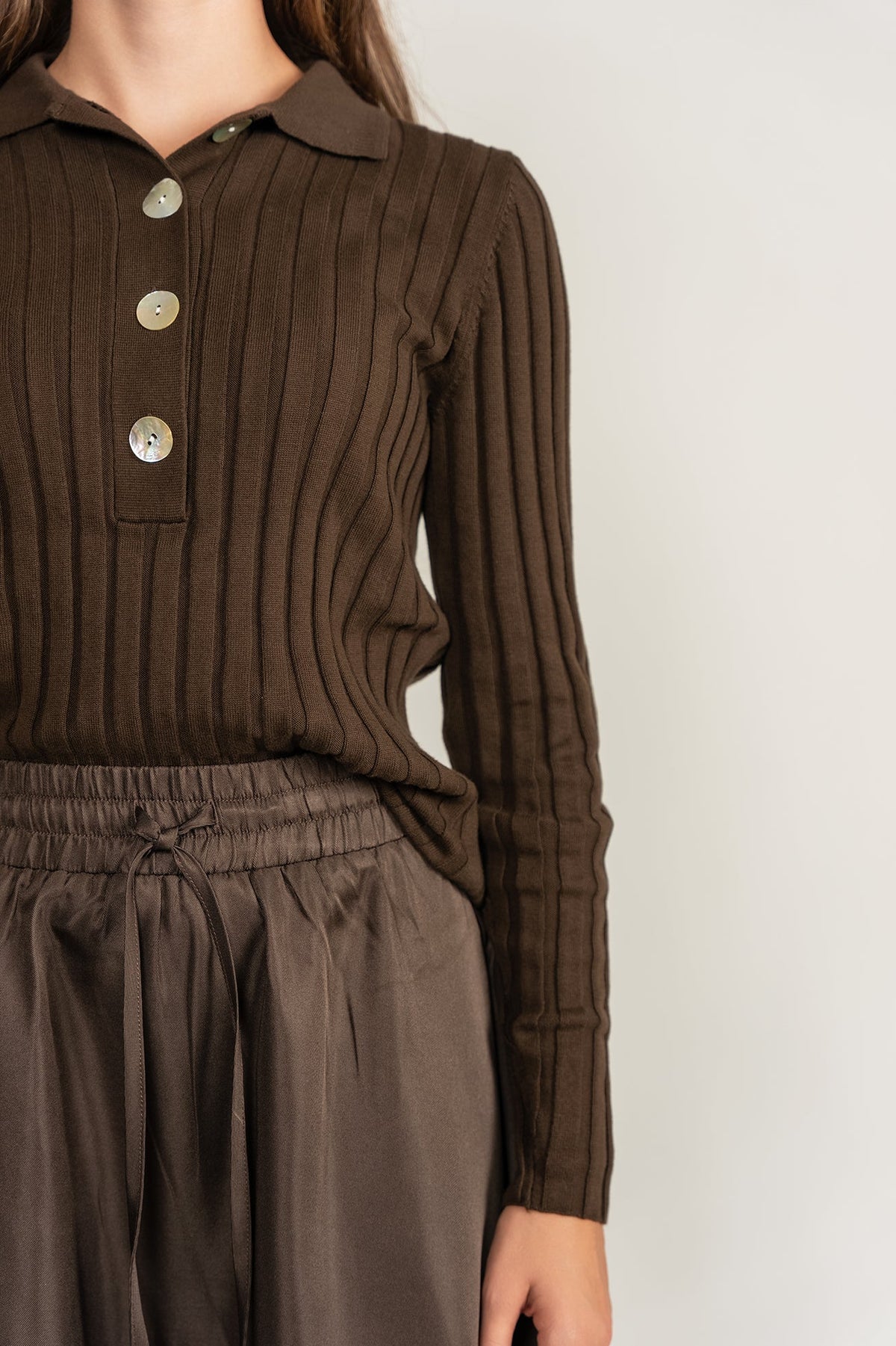 Ribbed Polo Sweater - Brown - shopndotm - Teen Clothing