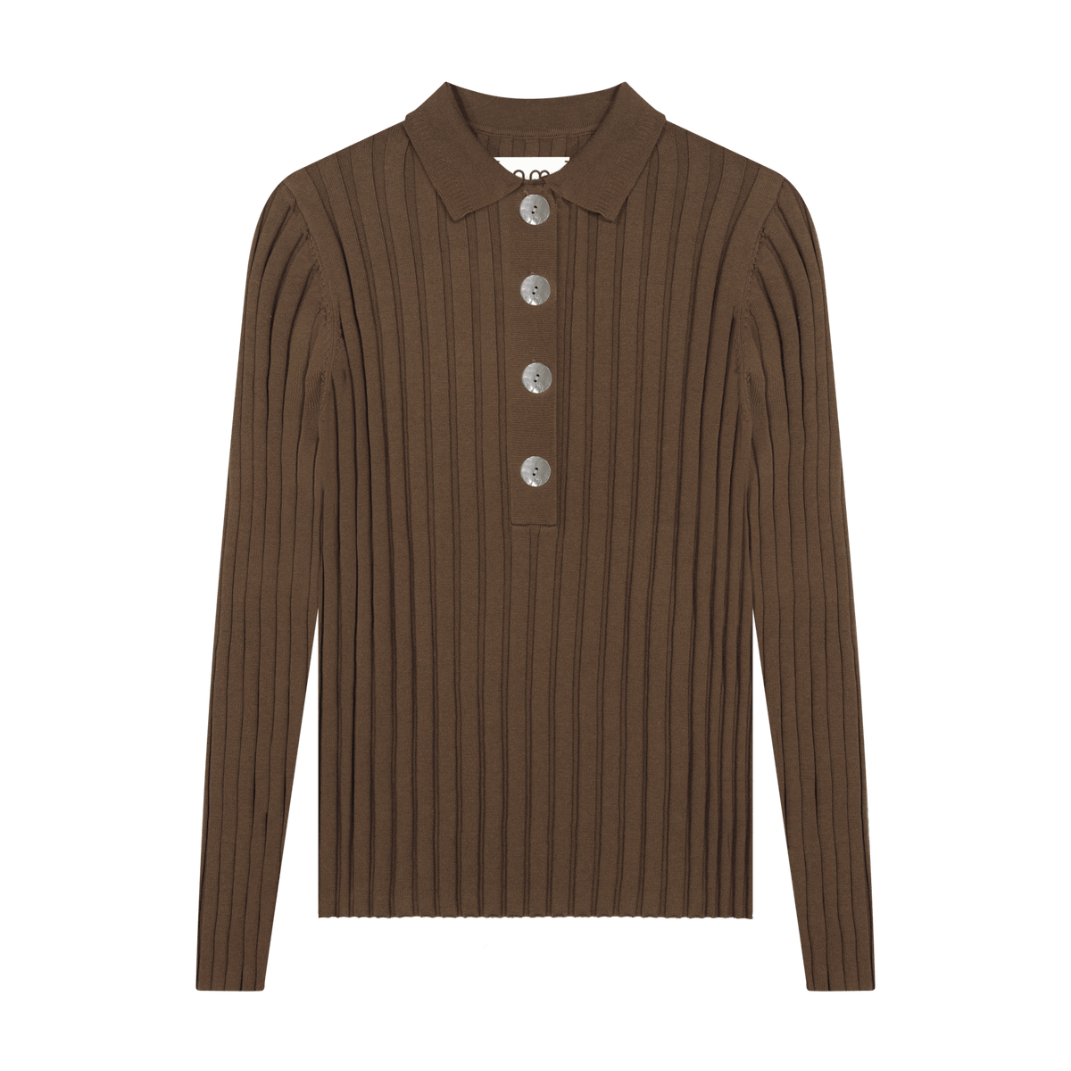 Ribbed Polo Sweater - Brown - shopndotm - Young Adult/Women Clothing