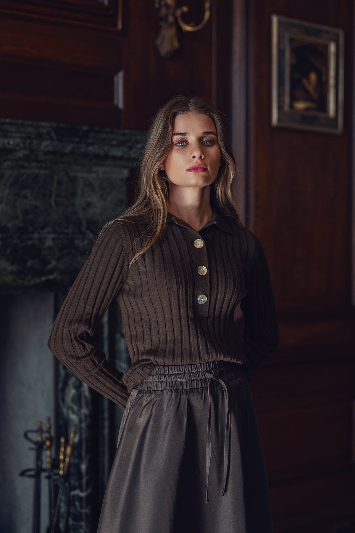 Ribbed Polo Sweater - Brown - shopndotm - Teen Clothing