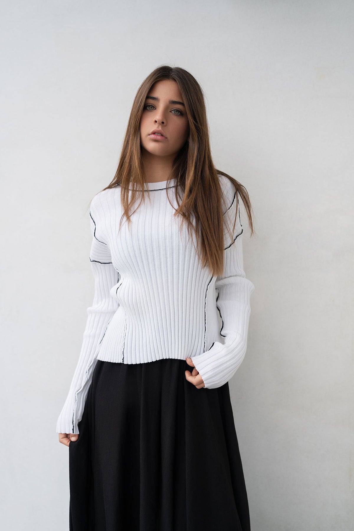 Ribbed Sweater - White - shopndotm - Teen Clothing