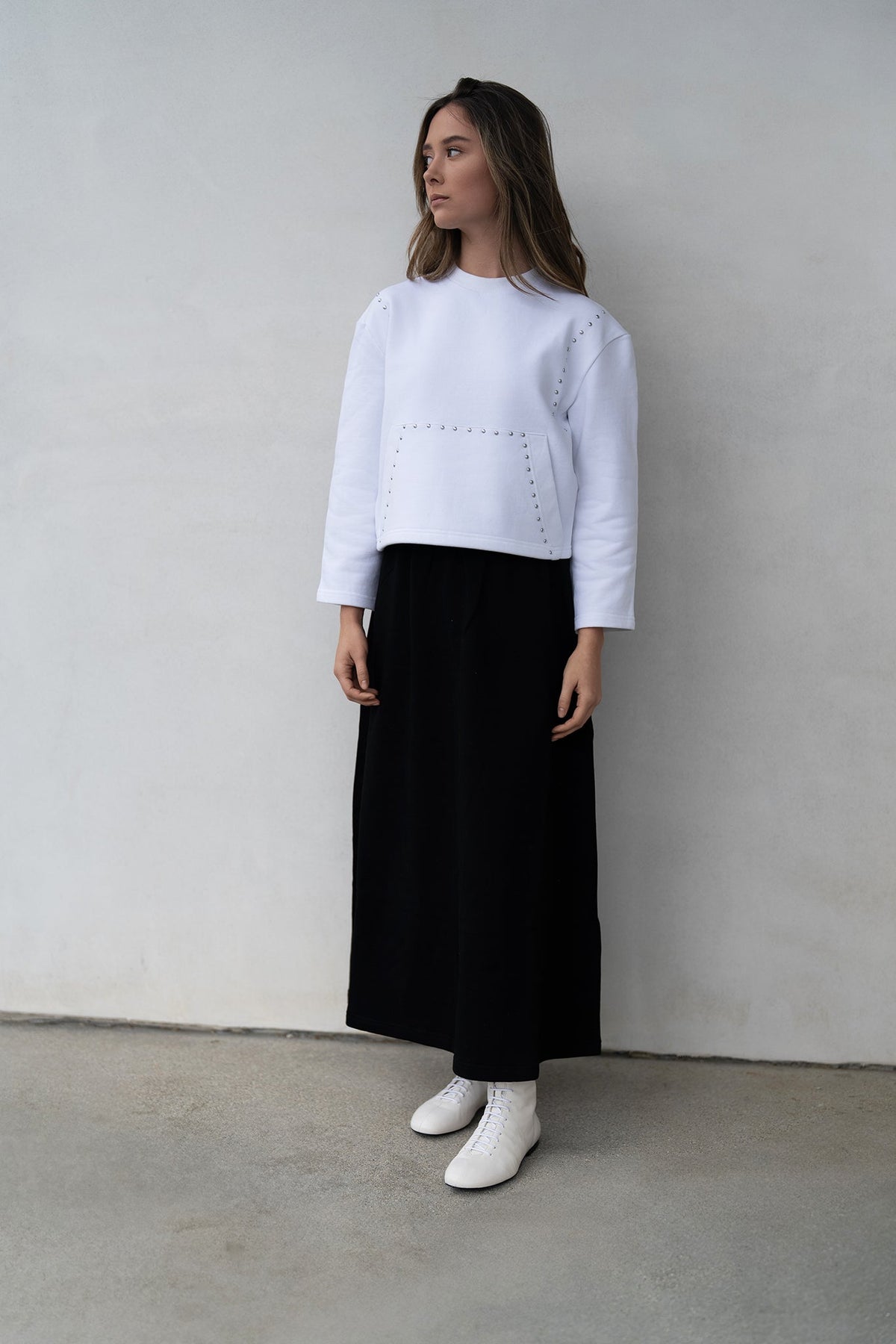 Studded Sweatshirt - White - shopndotm - Teen Clothing