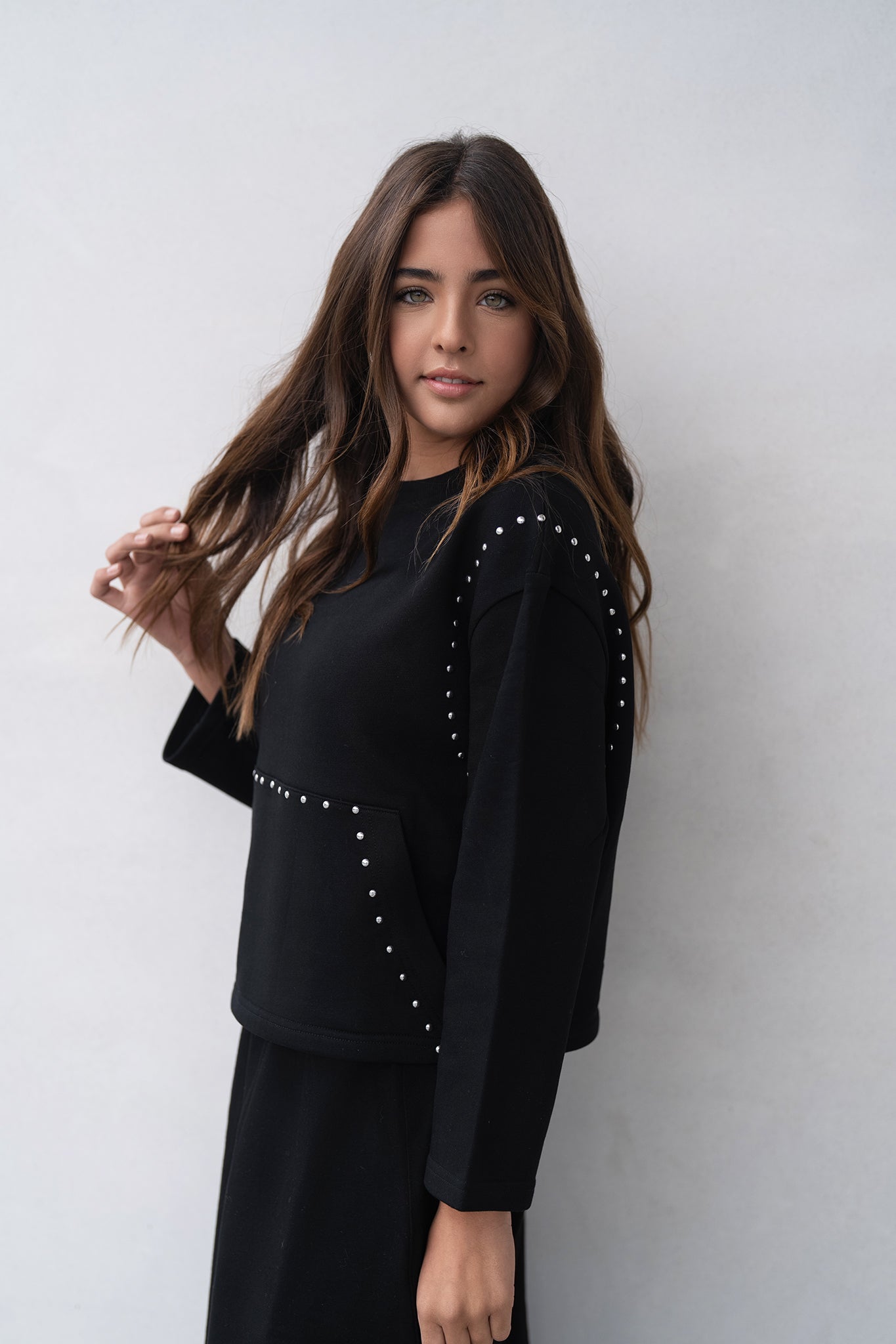 Studded Sweatshirt - White - shopndotm - Teen Clothing